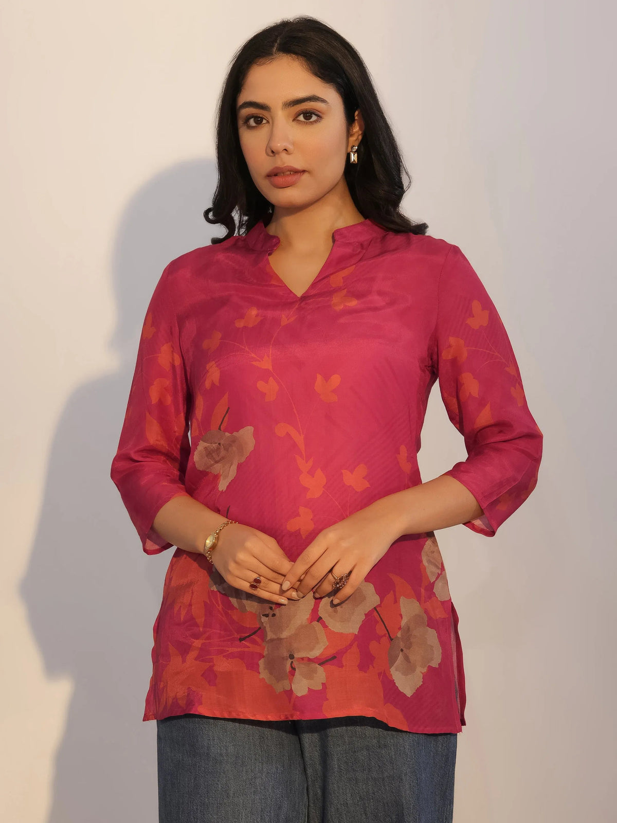 Anouk Red Printed Silk Blend Tunic