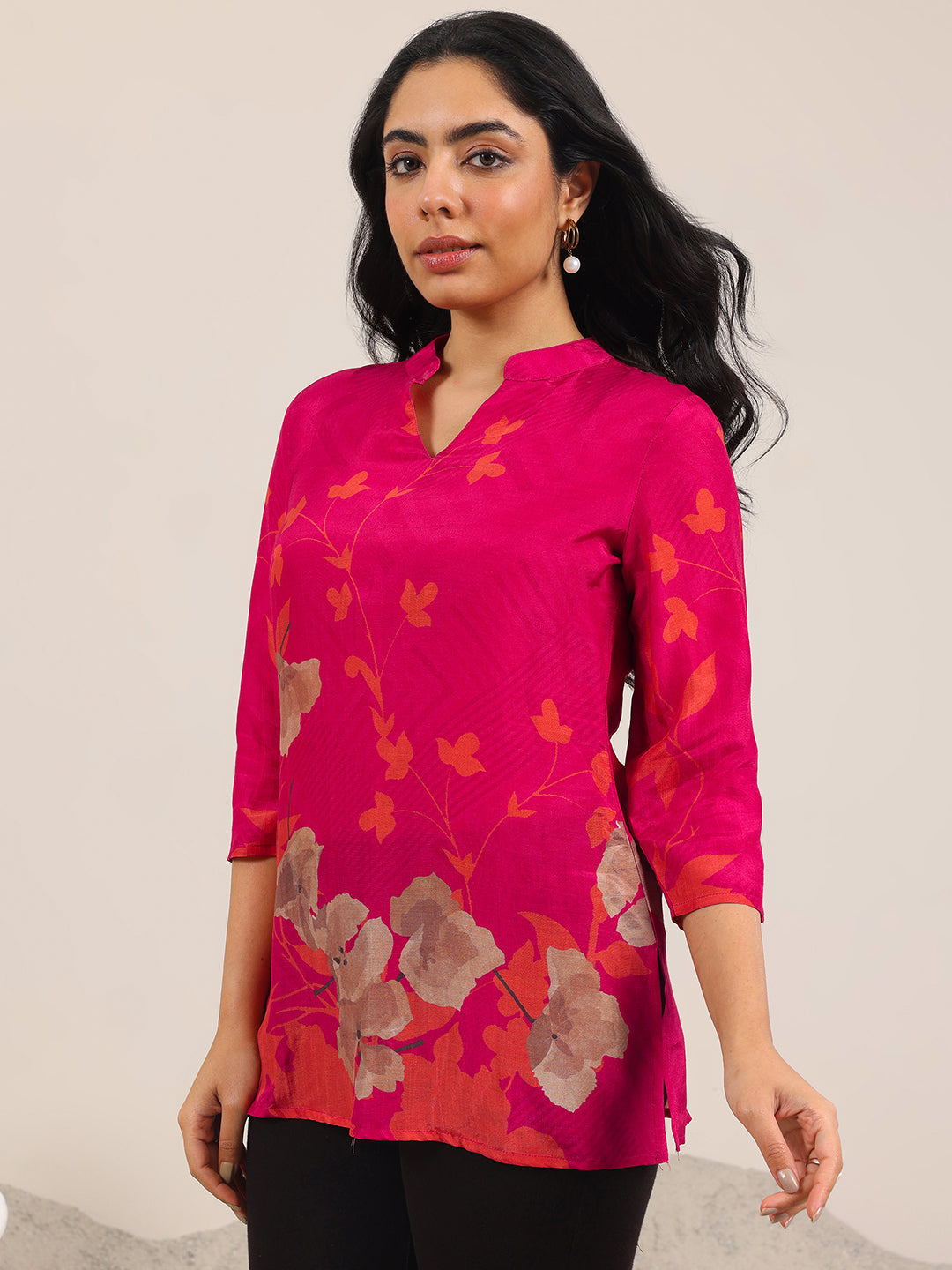 Anouk Red Printed Silk Blend Straight Tunic