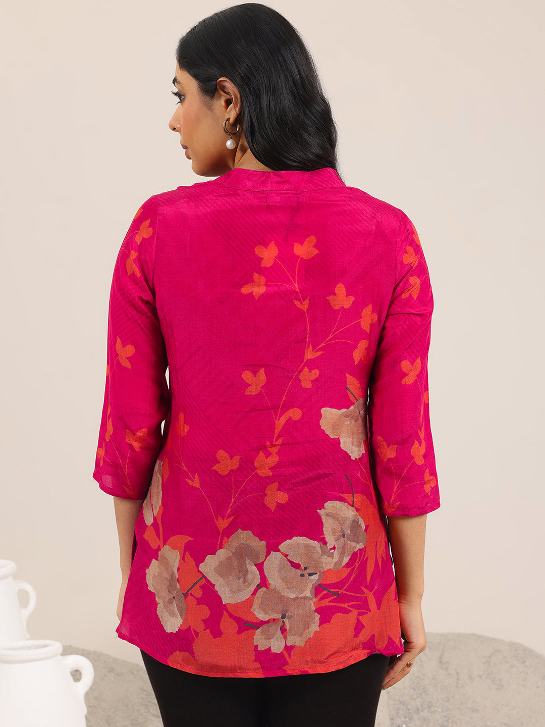 Anouk Red Printed Silk Blend Straight Tunic