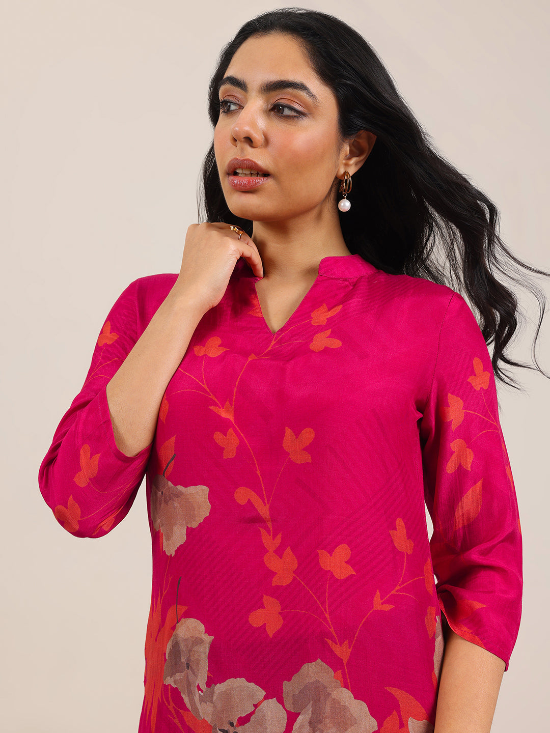 Anouk Red Printed Silk Blend Straight Tunic