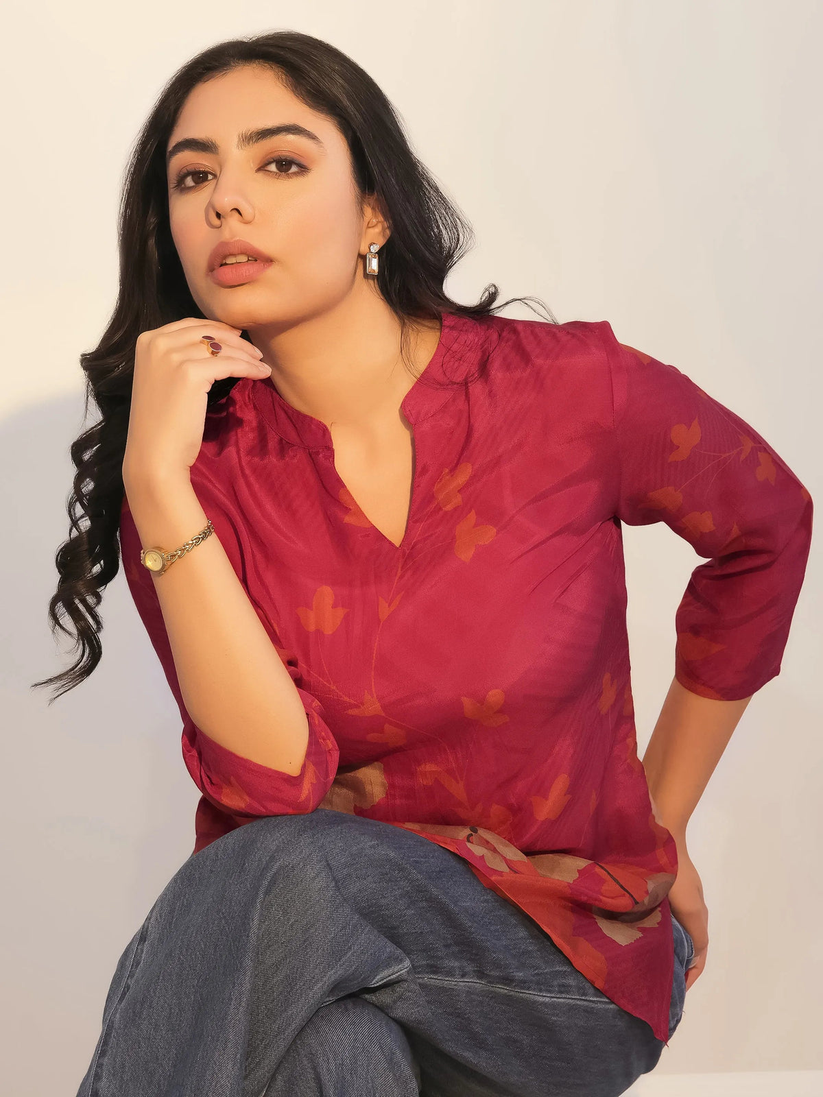 Anouk Red Printed Silk Blend Tunic