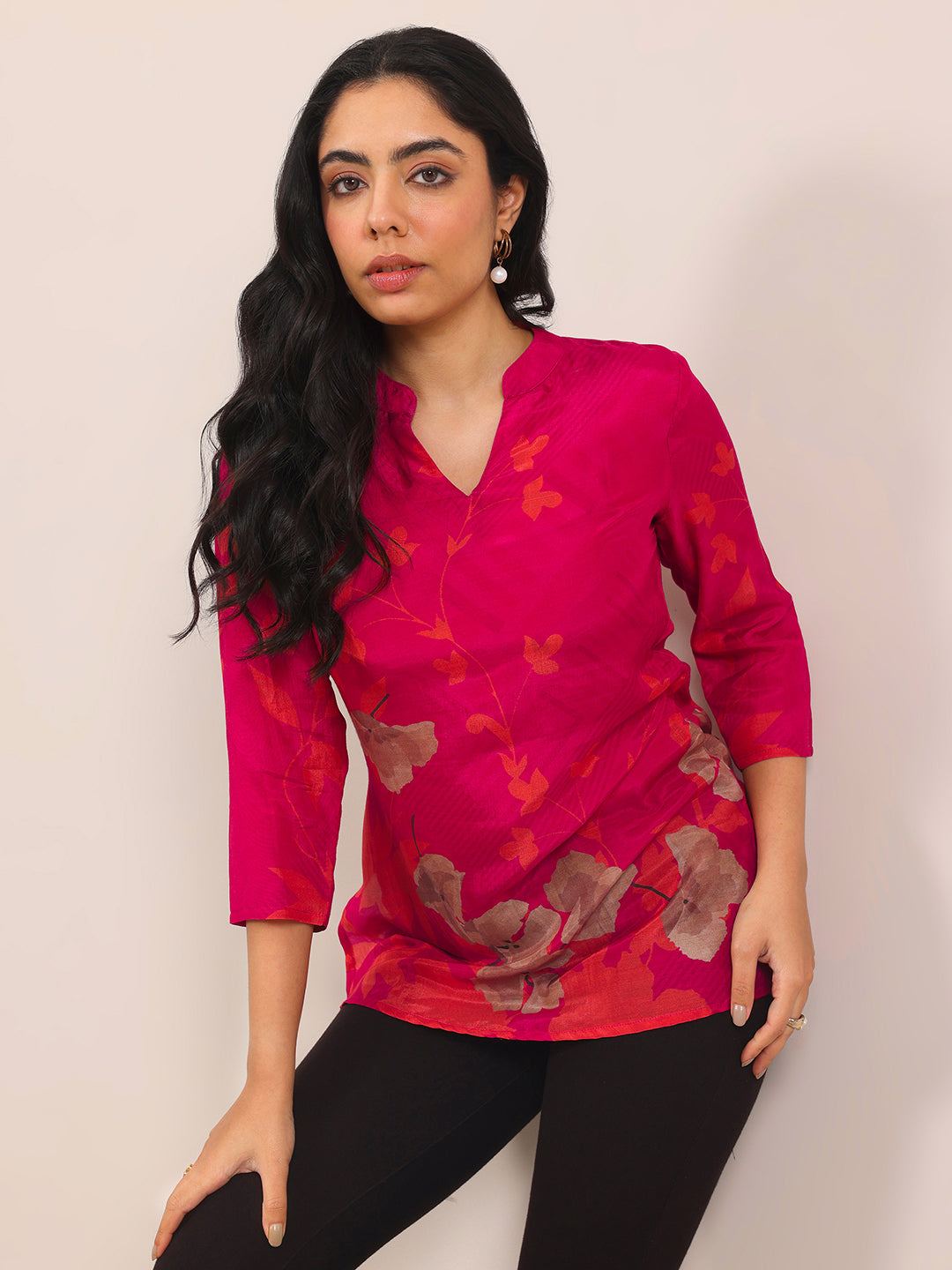 Anouk Red Printed Silk Blend Straight Tunic