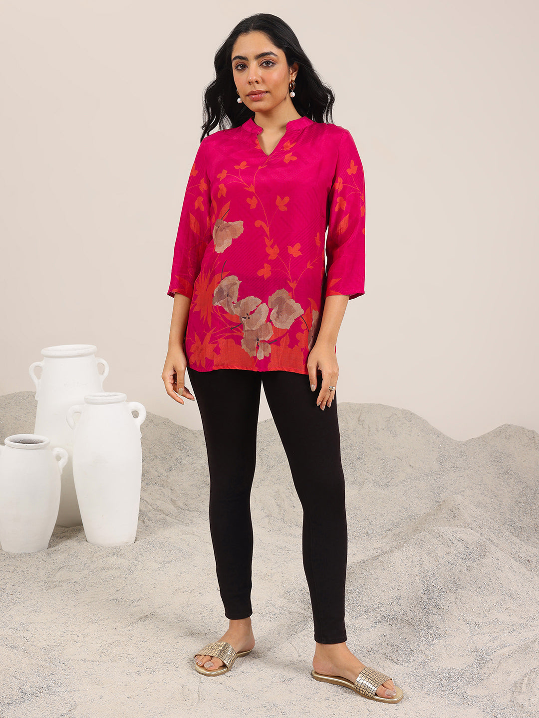 Anouk Red Printed Silk Blend Straight Tunic