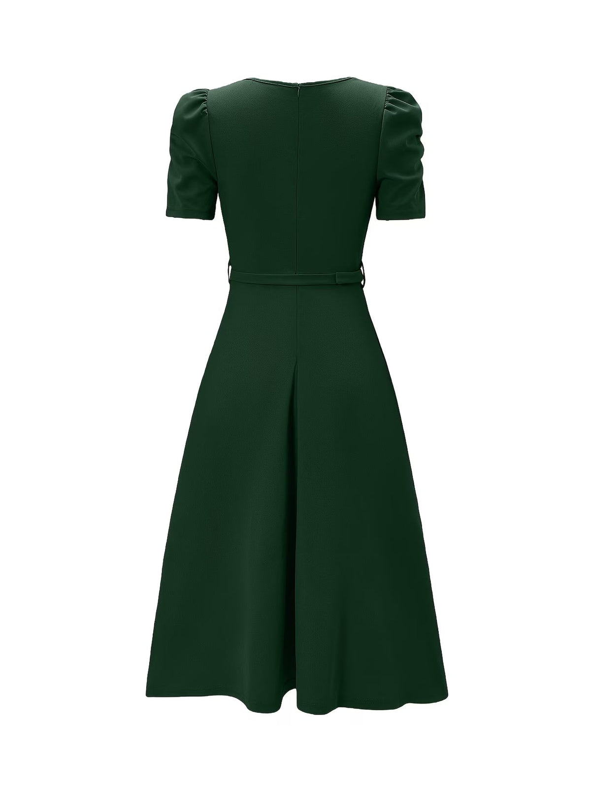 Women's Elegant V-Neck Ruffle Midi Dress with Waist Belt