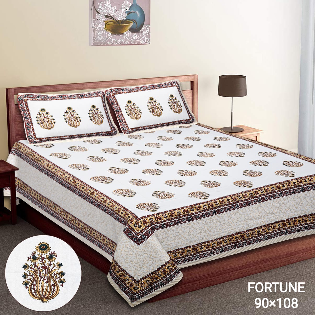 King-Size Bed Sheet Set with 2 Pillow Covers (Cotton Autoloom Fabric)