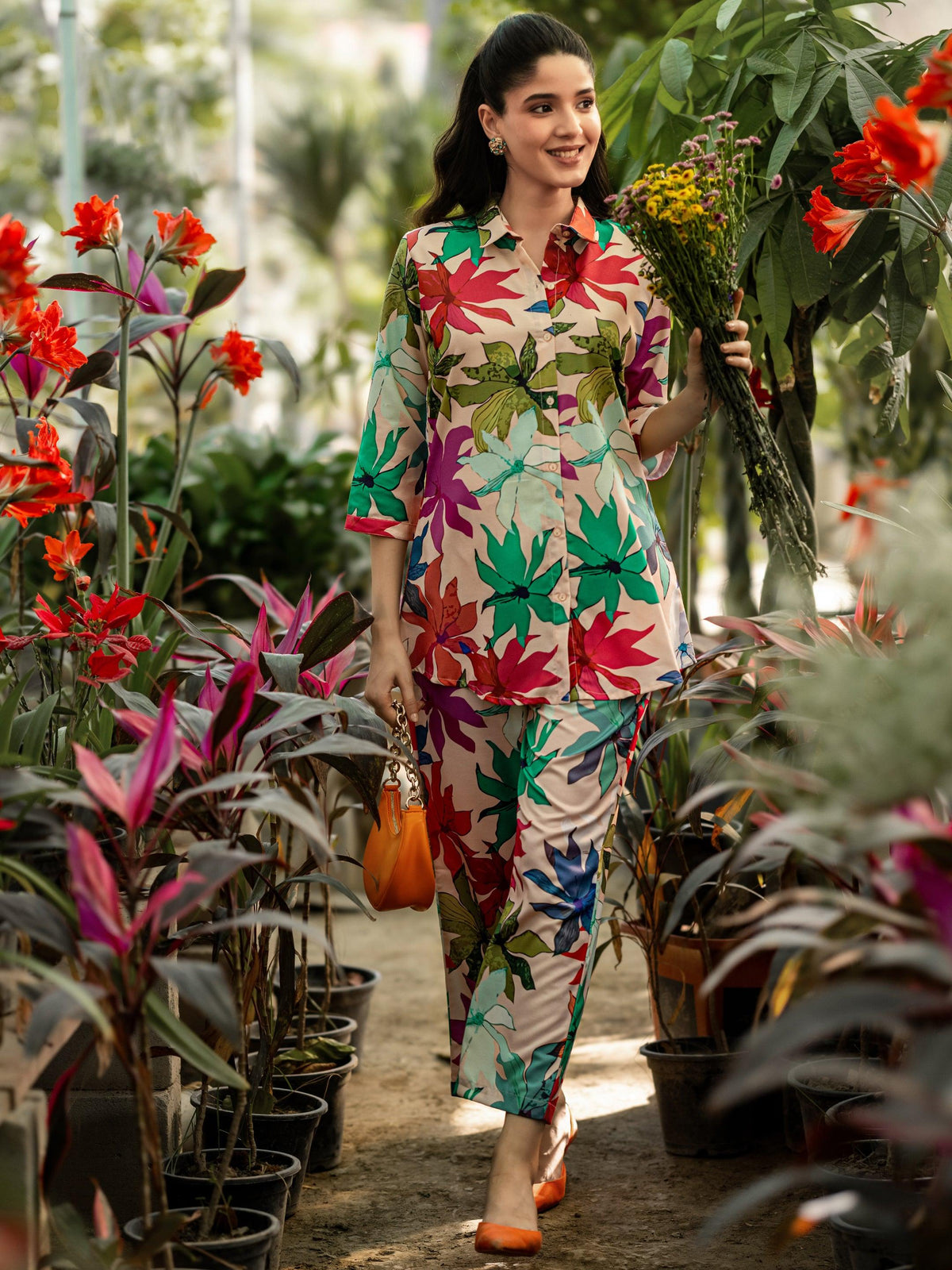 Anouk Peach Printed Cotton Co ord sets