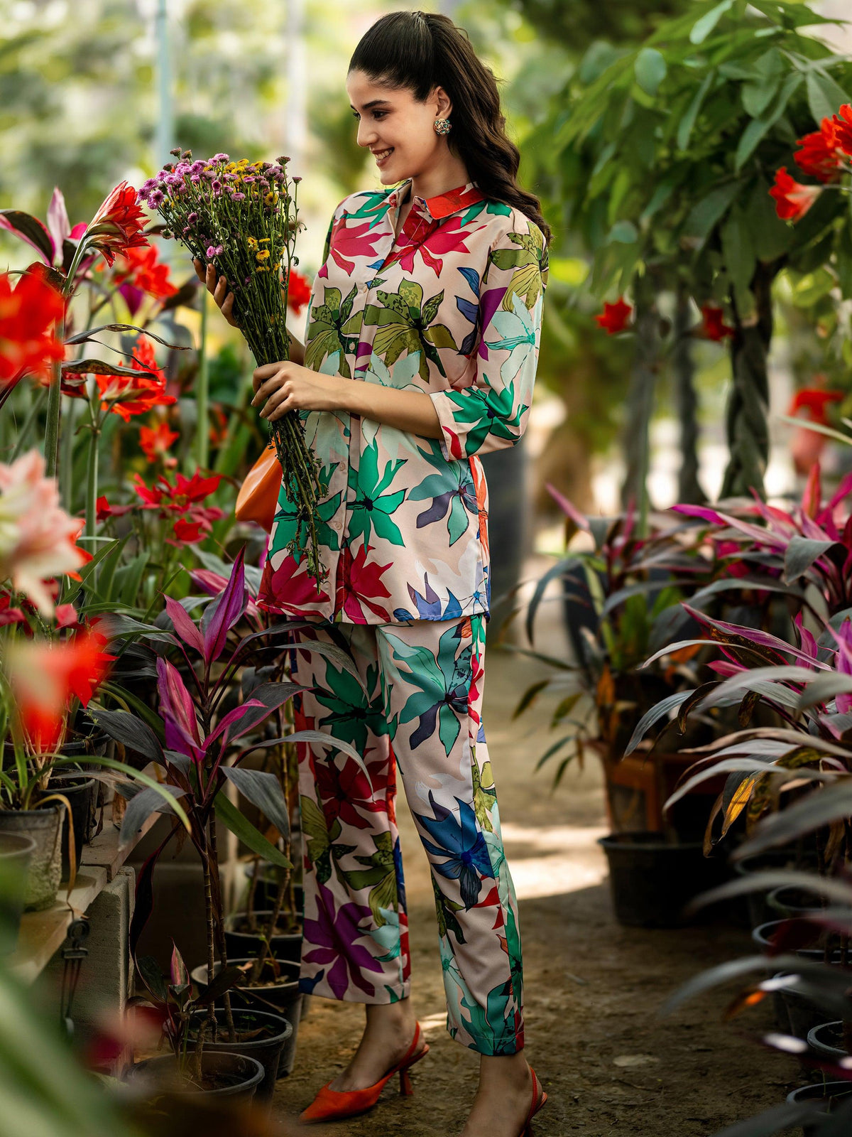 Anouk Peach Printed Cotton Co ord sets