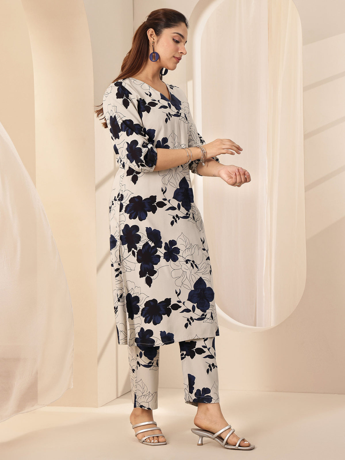 Anouk Grey Printed Rayon Co-Ord Sets