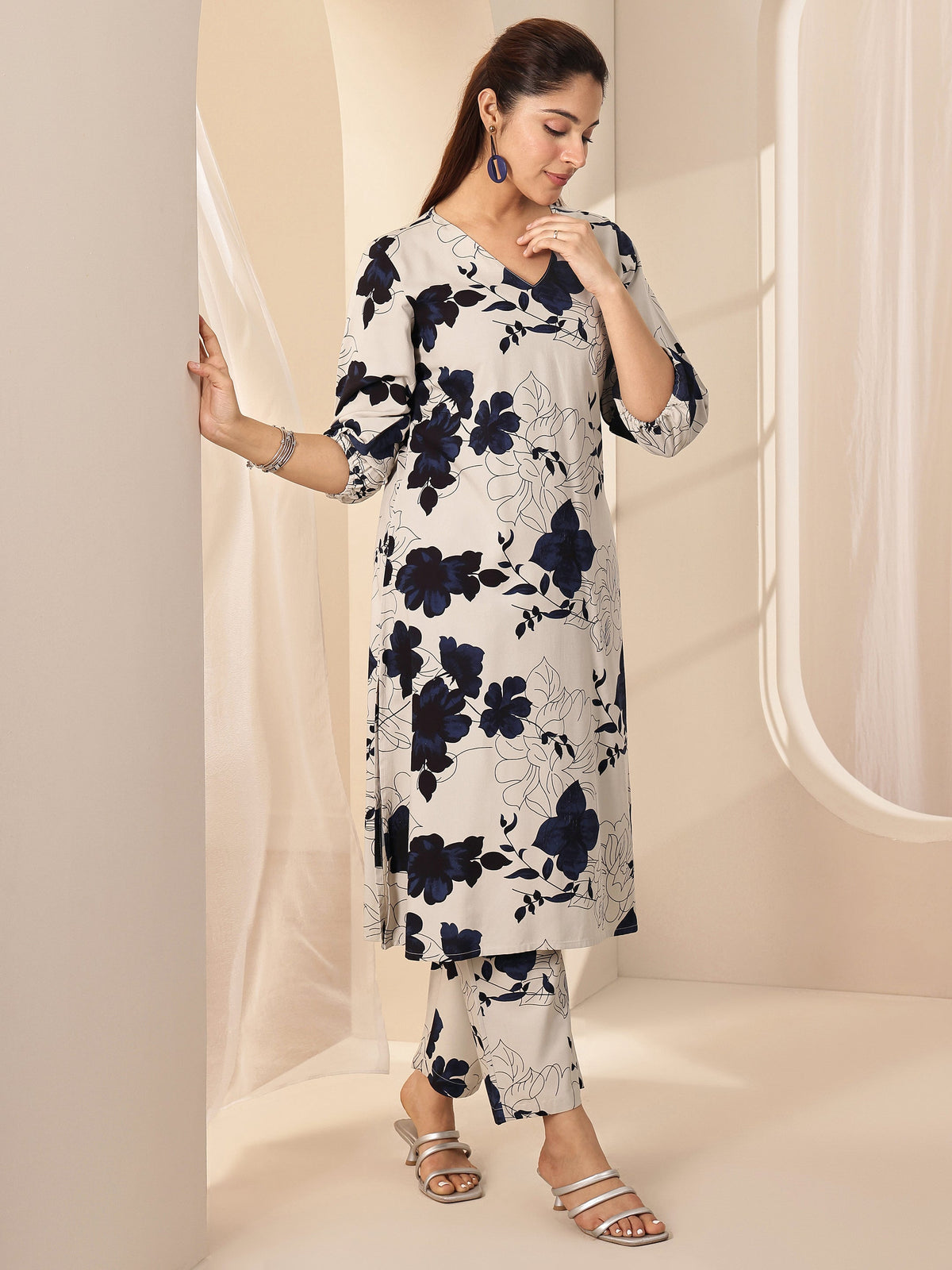 Anouk Grey Printed Rayon Co-Ord Sets
