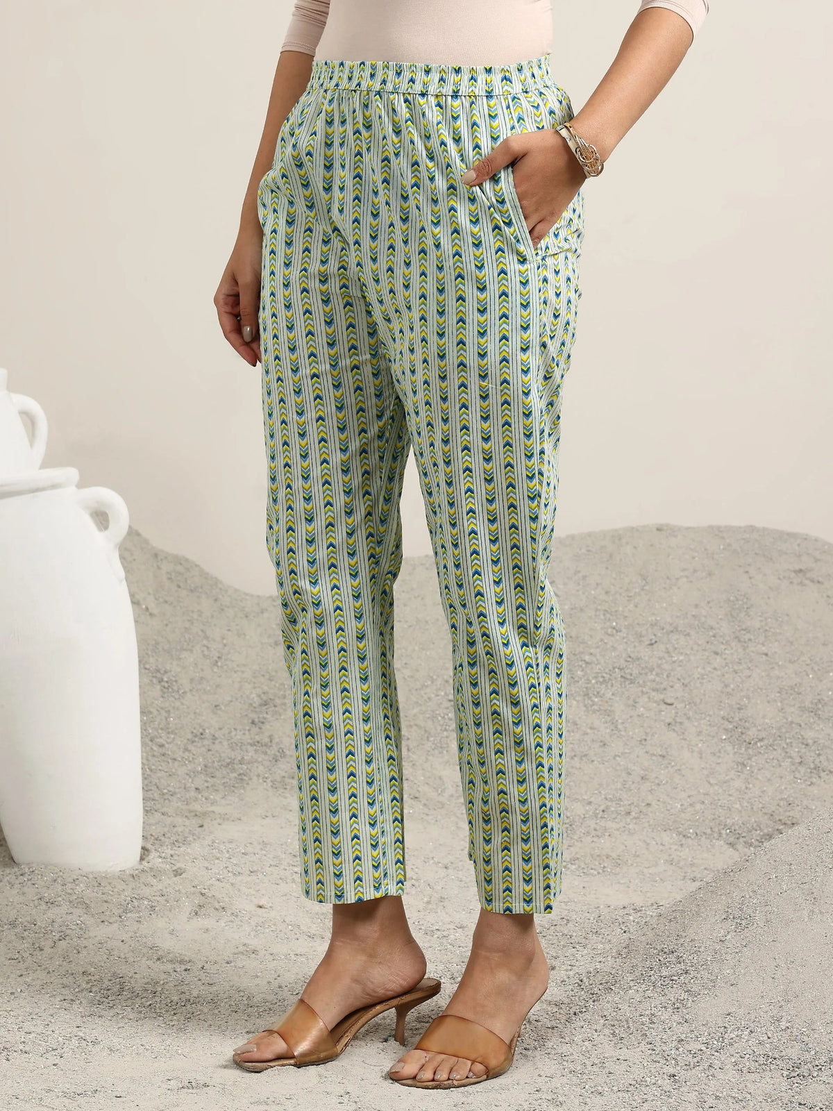 Anouk Blue Printed Cotton Straight Suit With Dupatta