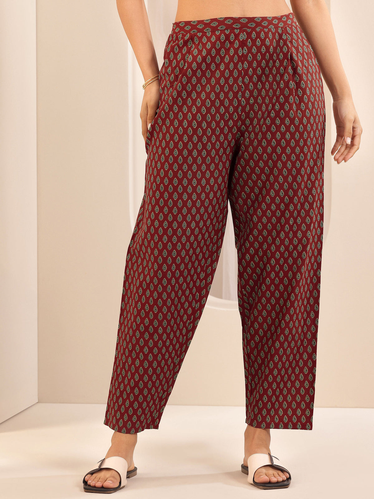 Anouk Rust Printed Cotton Straight Suit Sets With Dupatta