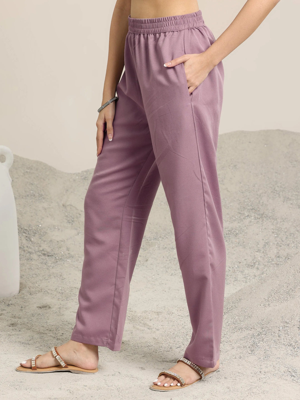 Anouk Mauve Woven Design Chanderi Silk Straight  Suits With Dupatta