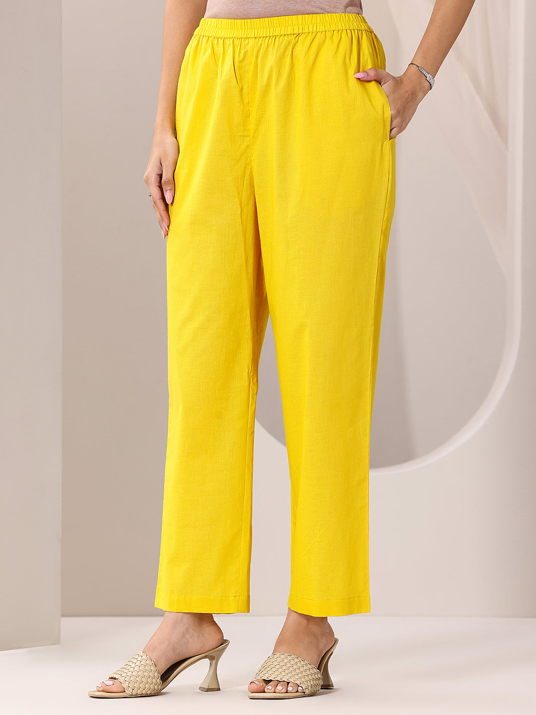Anouk Yellow Printed Cotton Straight Suit Set With Dupatta