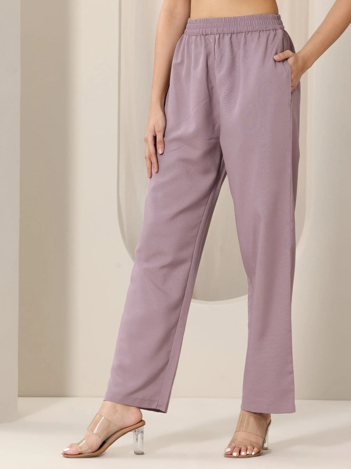 Anouk Mauve Woven Design Chanderi Silk Straight Suit Set With Dupatta