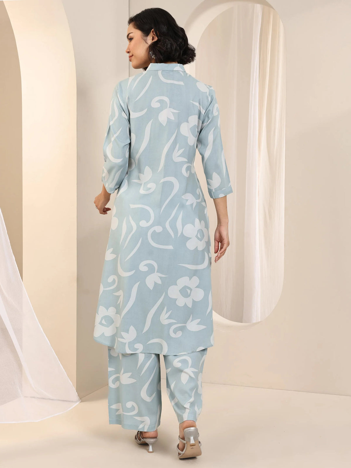 Anouk Blue Printed Rayon Straight Kurta Set