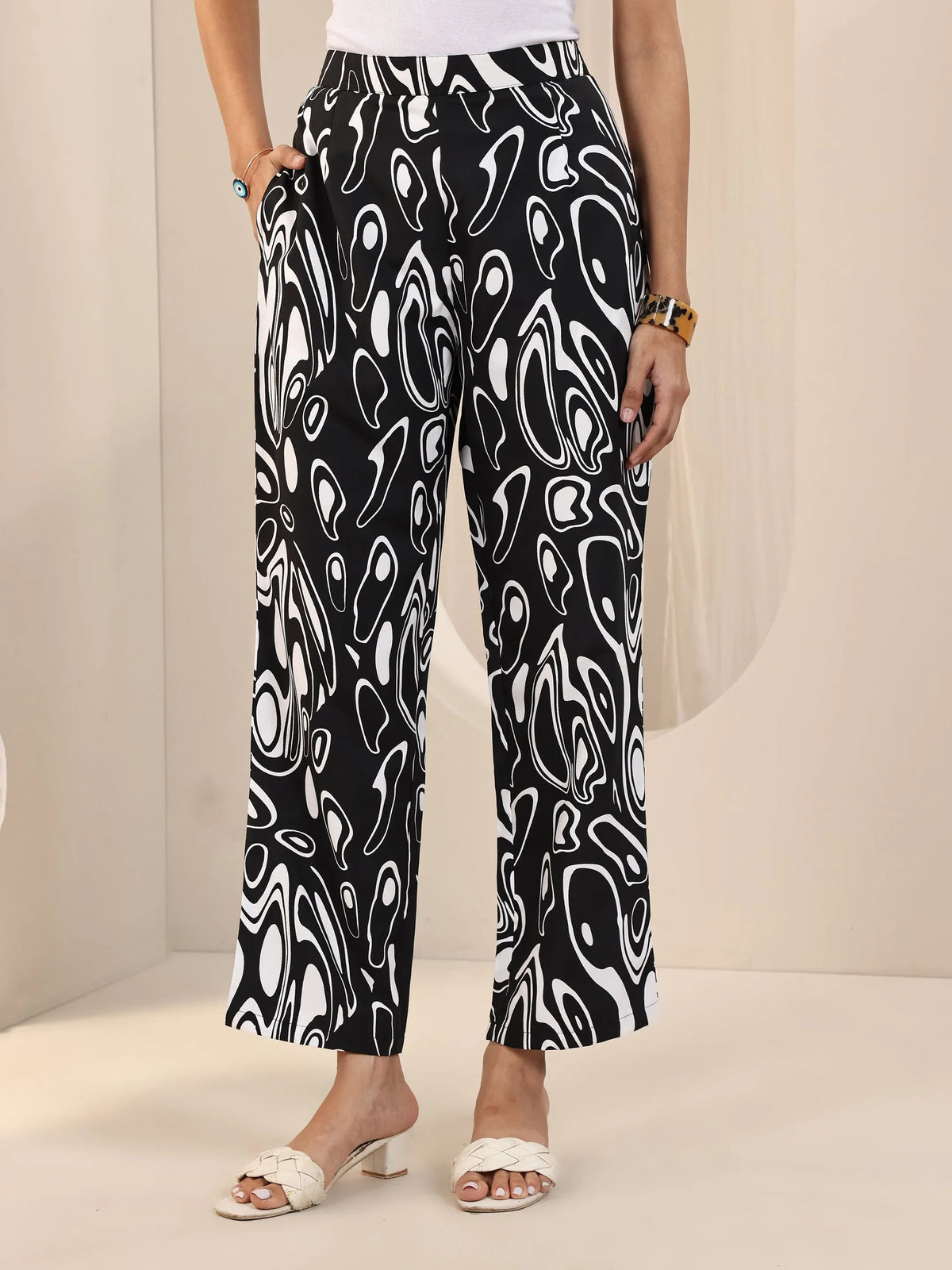 Anouk Black Printed Silk Blend Straight Kurta Set