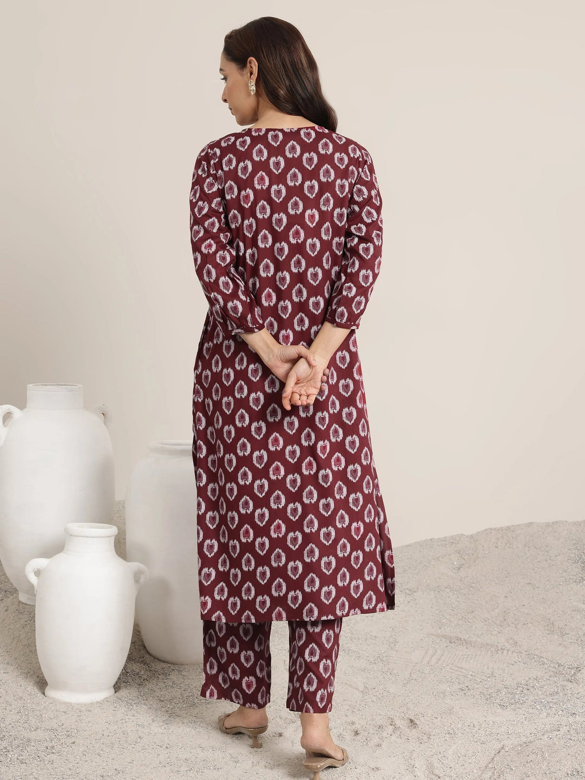 Anouk Maroon Printed Rayon Straight Kurta Set