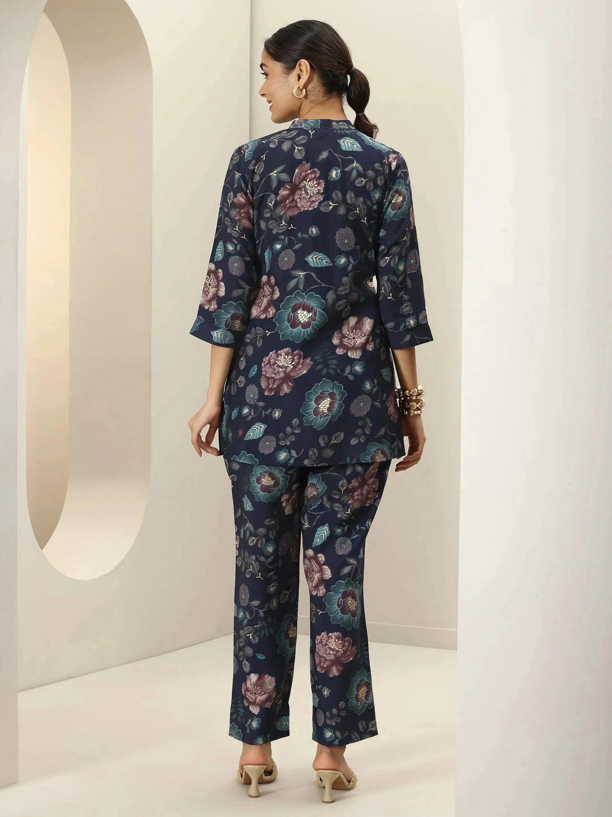 Anouk Blue Printed Silk Blend Co-Ord Sets