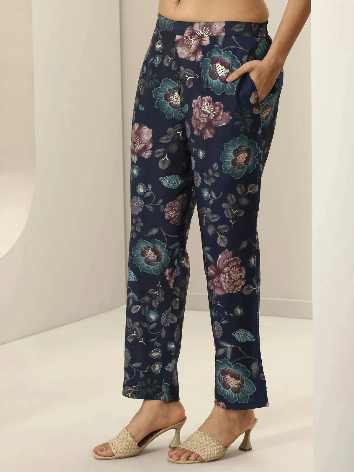 Anouk Blue Printed Silk Blend Co-Ord Sets