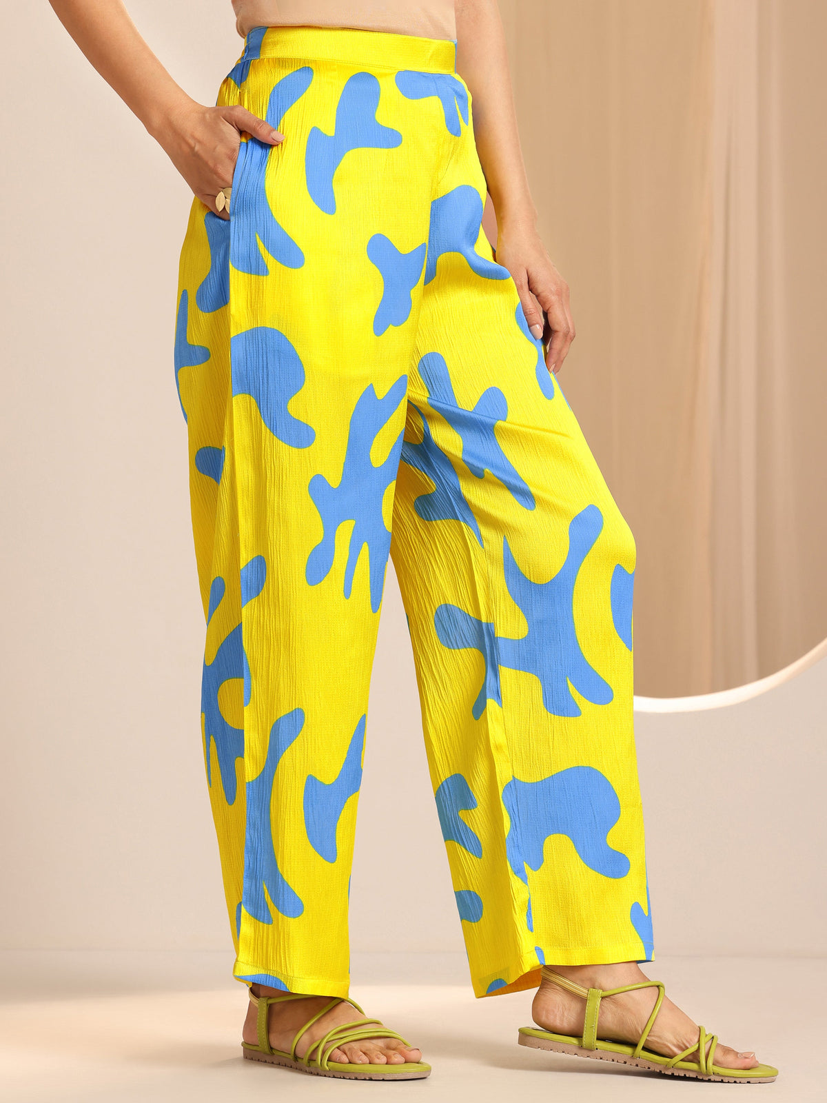 Anouk Yellow Printed Silk Blend Co-Ord Sets