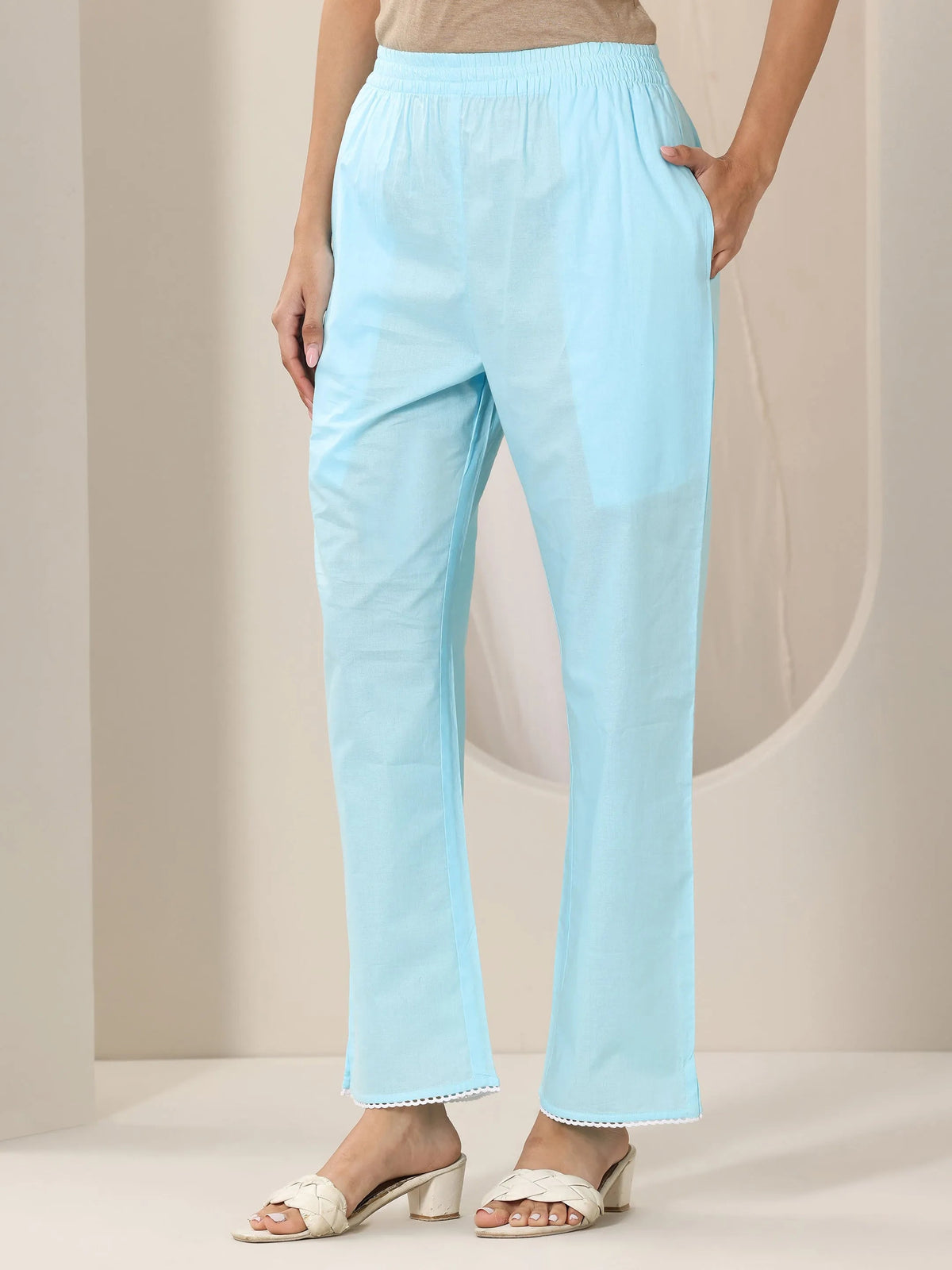 Anouk Blue Embroidered Cotton Straight Suit Set With Dupatta