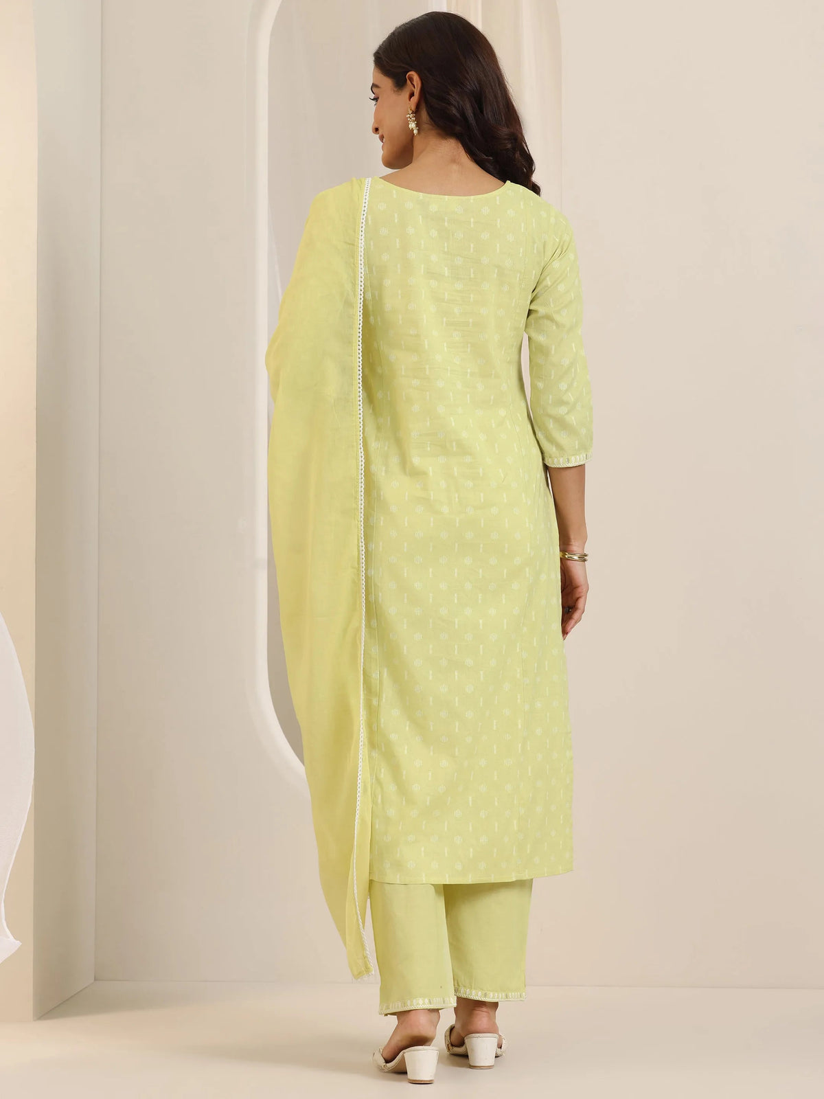 Anouk Lime Green Embroidered Cotton Straight Suit Set With Dupatta