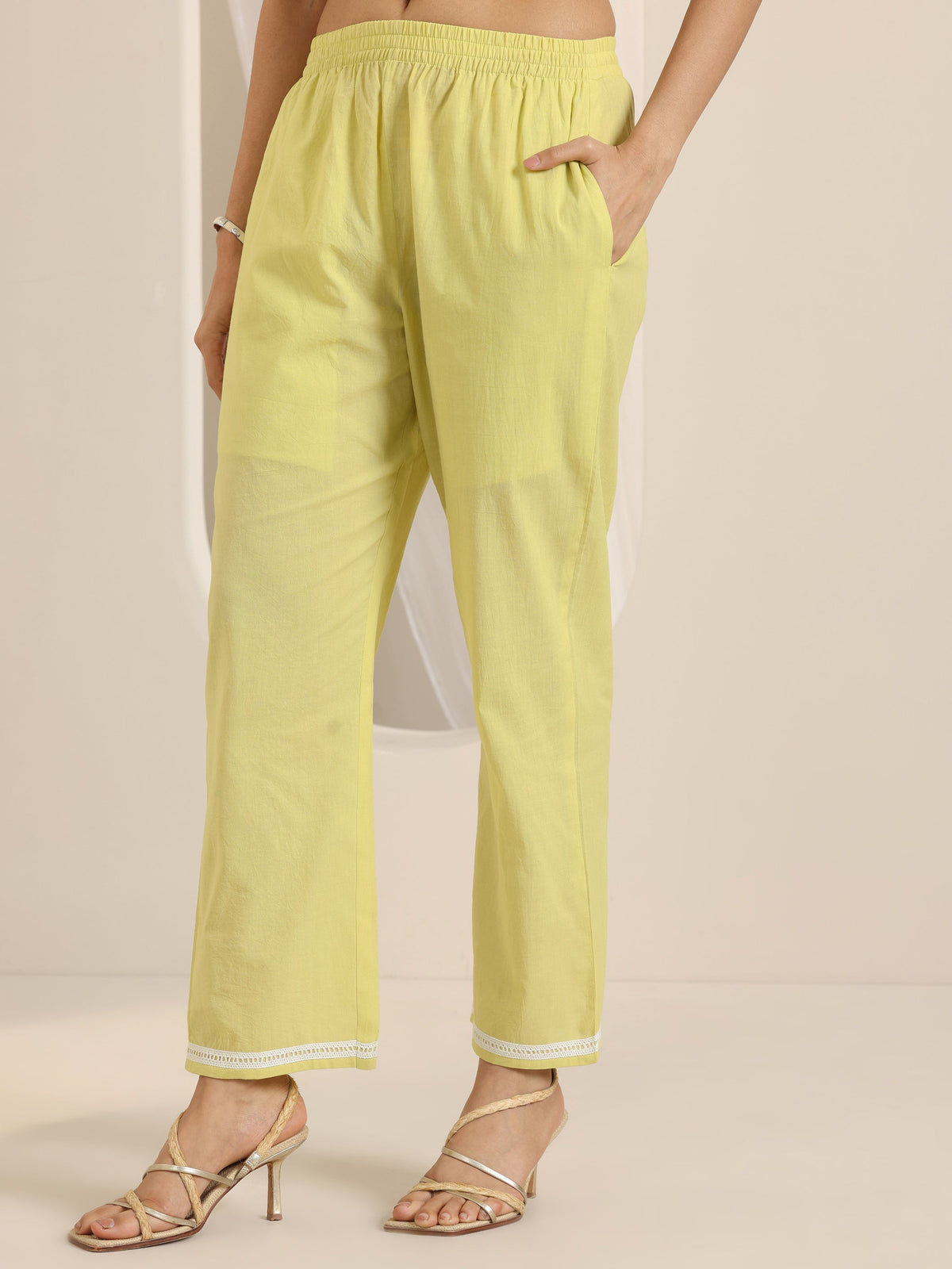 Anouk Lime Green Embroidered Cotton Straight Suit Set With Dupatta