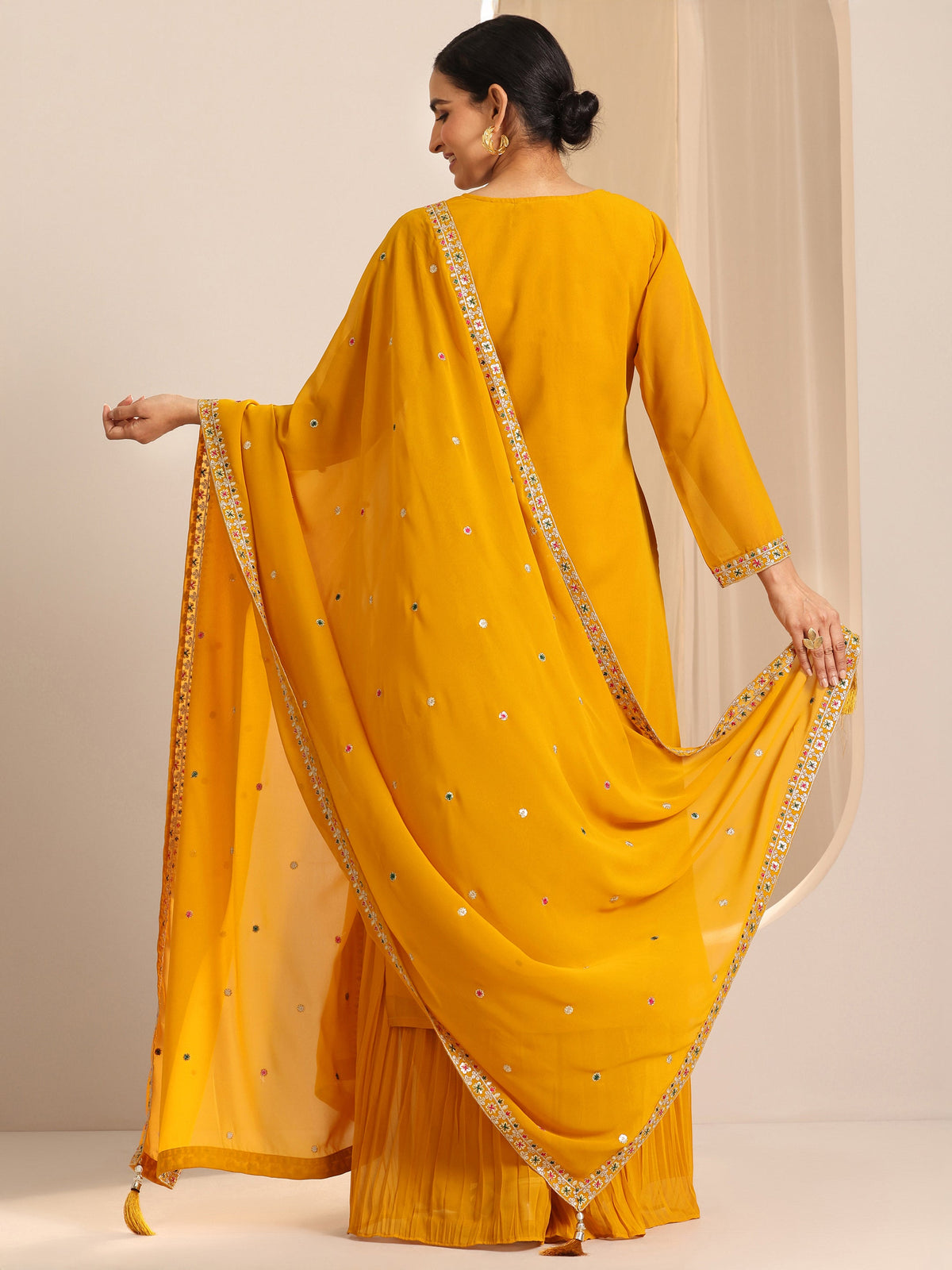 Anouk Mustard Embroidered Georgette Straight Suit Set With Dupatta