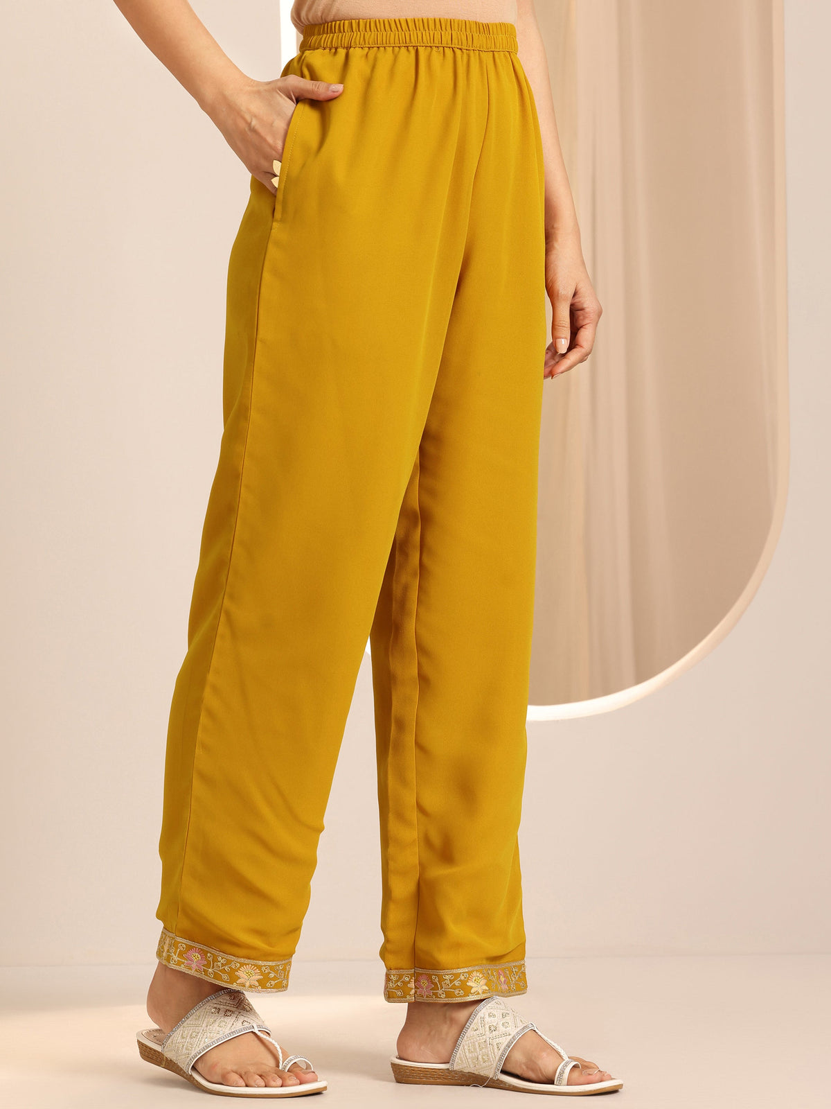 Anouk Mustard Embroidered Georgette Straight Suit Set With Dupatta