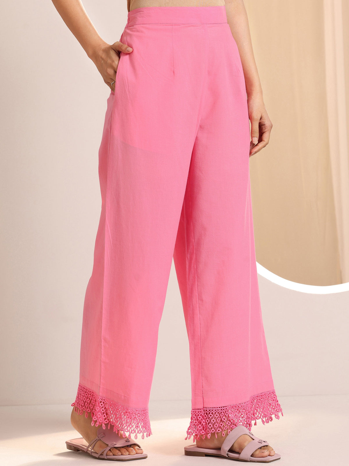 Anouk Pink Embroidered Cotton Straight Suit Set With Dupatta