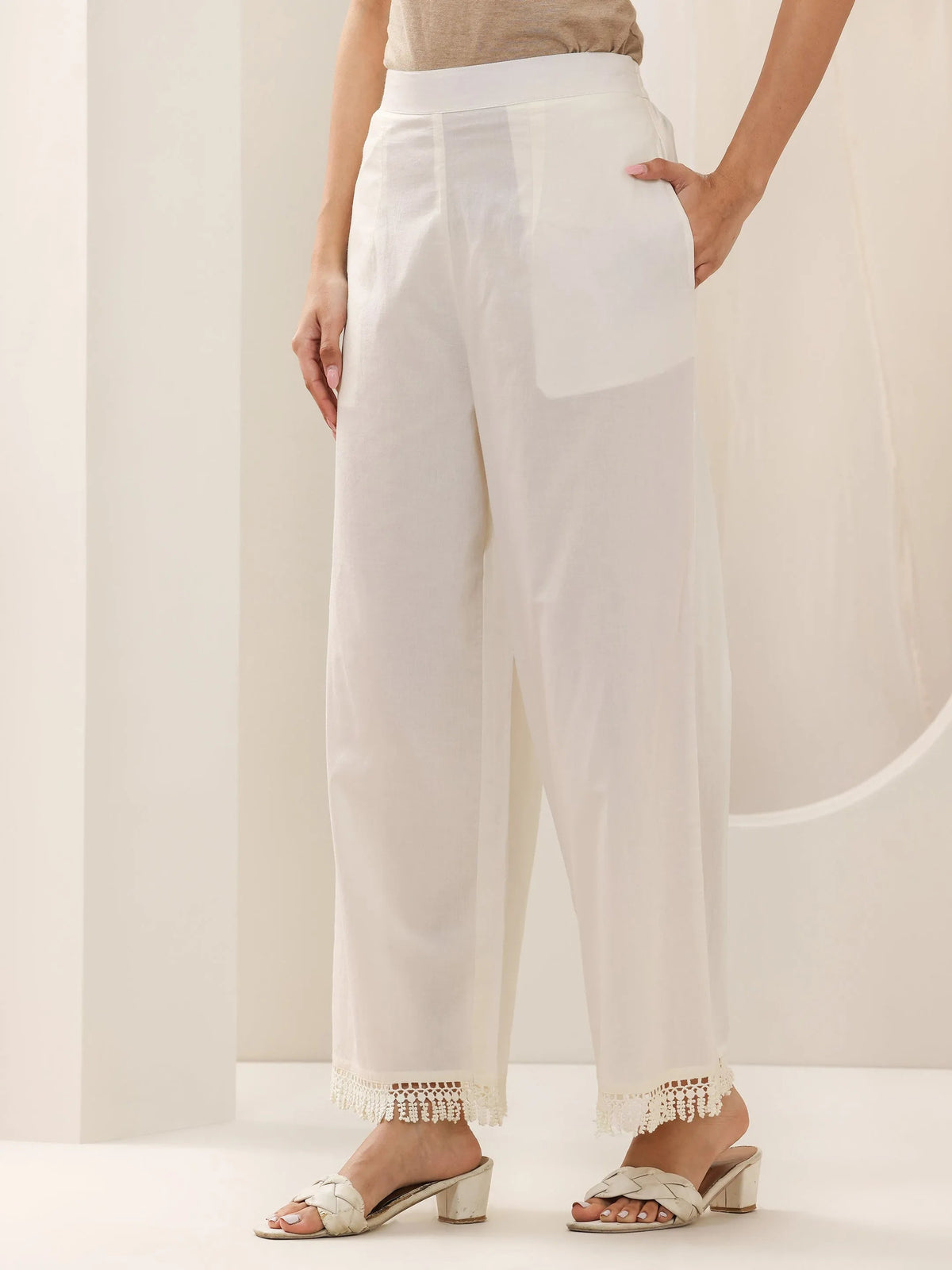 Anouk Off White Embroidered Cotton Straight Suit Set With Dupatta