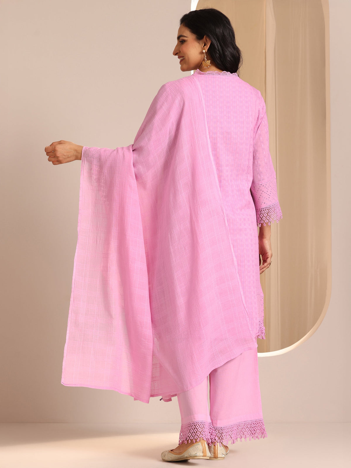 Anouk Lavender Embroidered Cotton Straight Suit Set With Dupatta