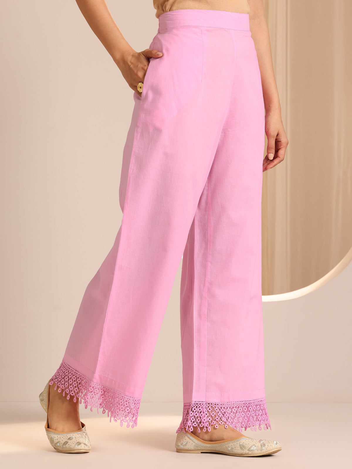 Anouk Lavender Embroidered Cotton Straight Suit Set With Dupatta