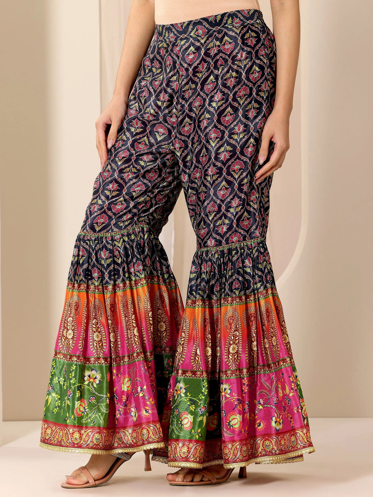 Anouk Multi Printed Chinon Straight Sharara Suit Set With Dupatta