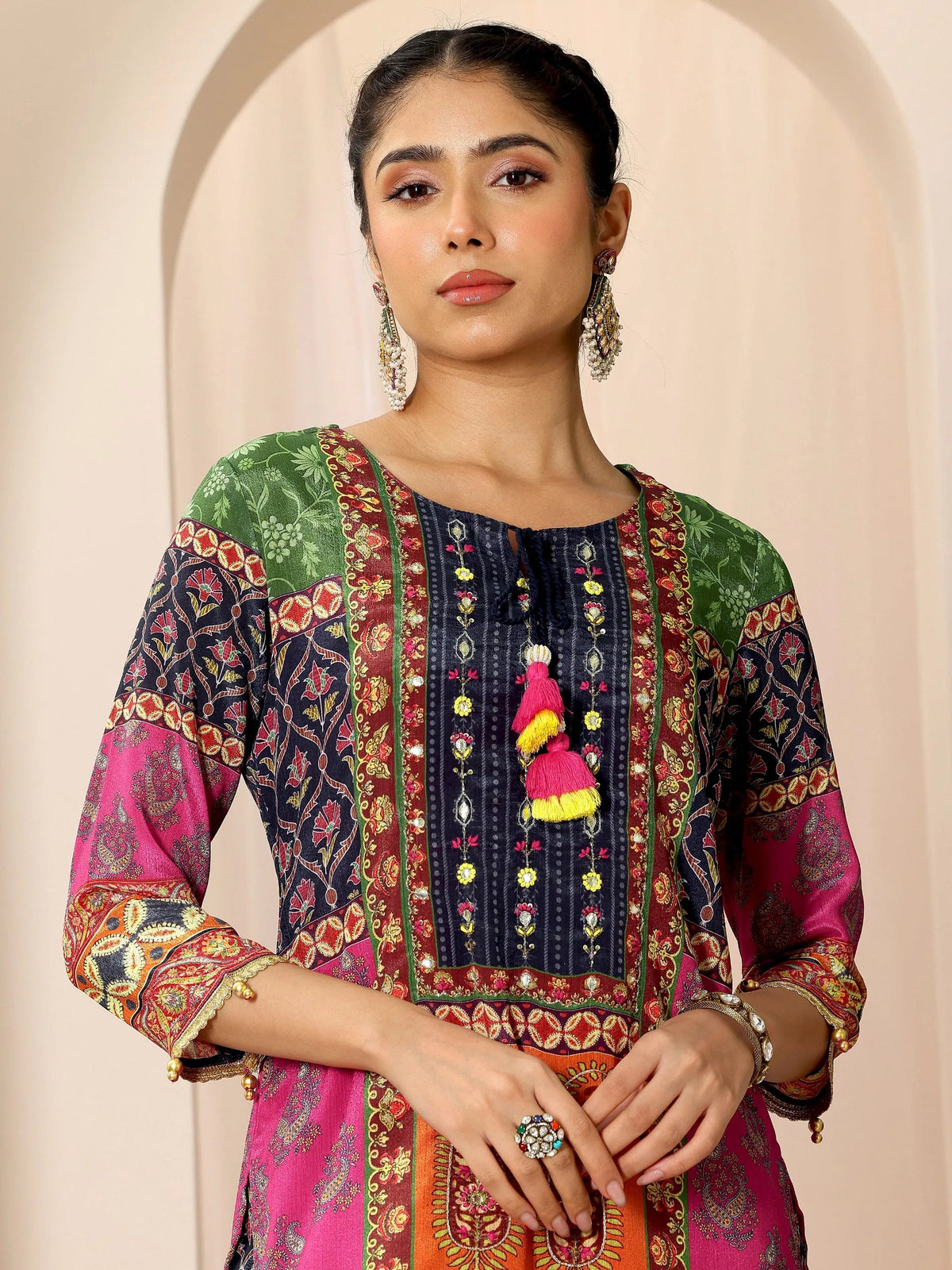 Anouk Multi Printed Chinon Straight Sharara Suit Set With Dupatta