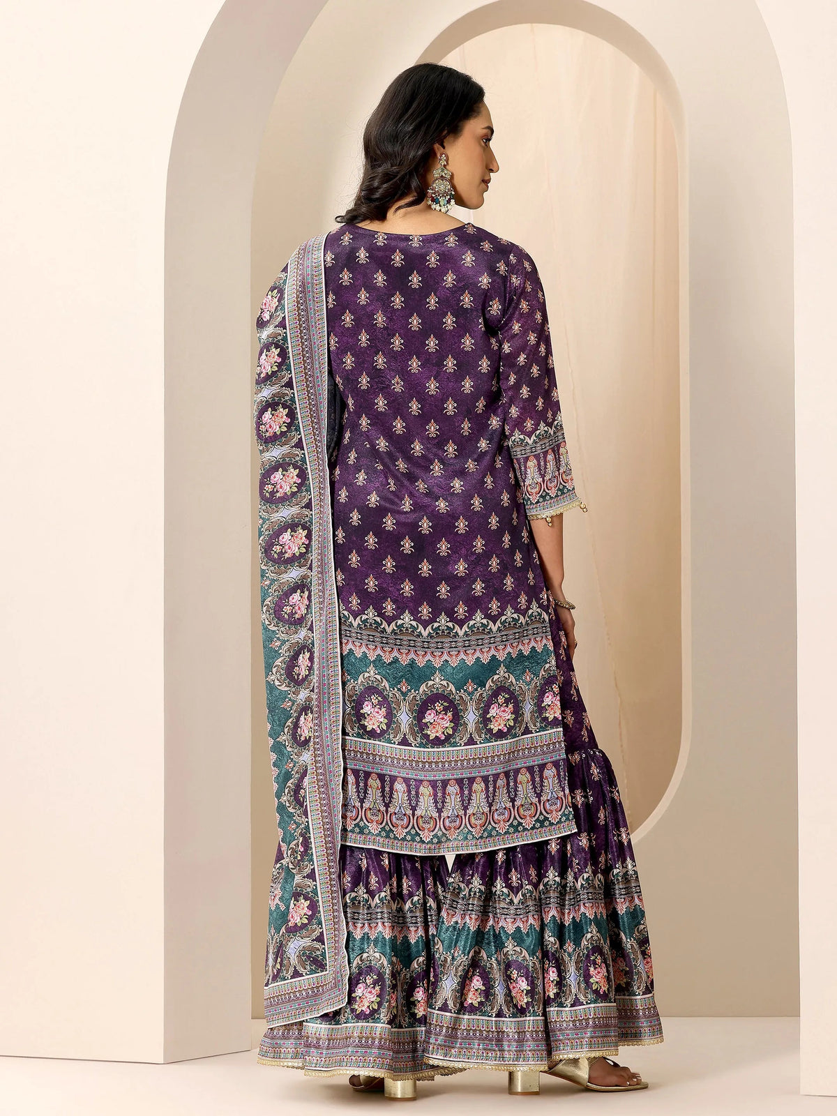 Anouk Multi Printed Chinon Straight Sharara Suit Set With Dupatta