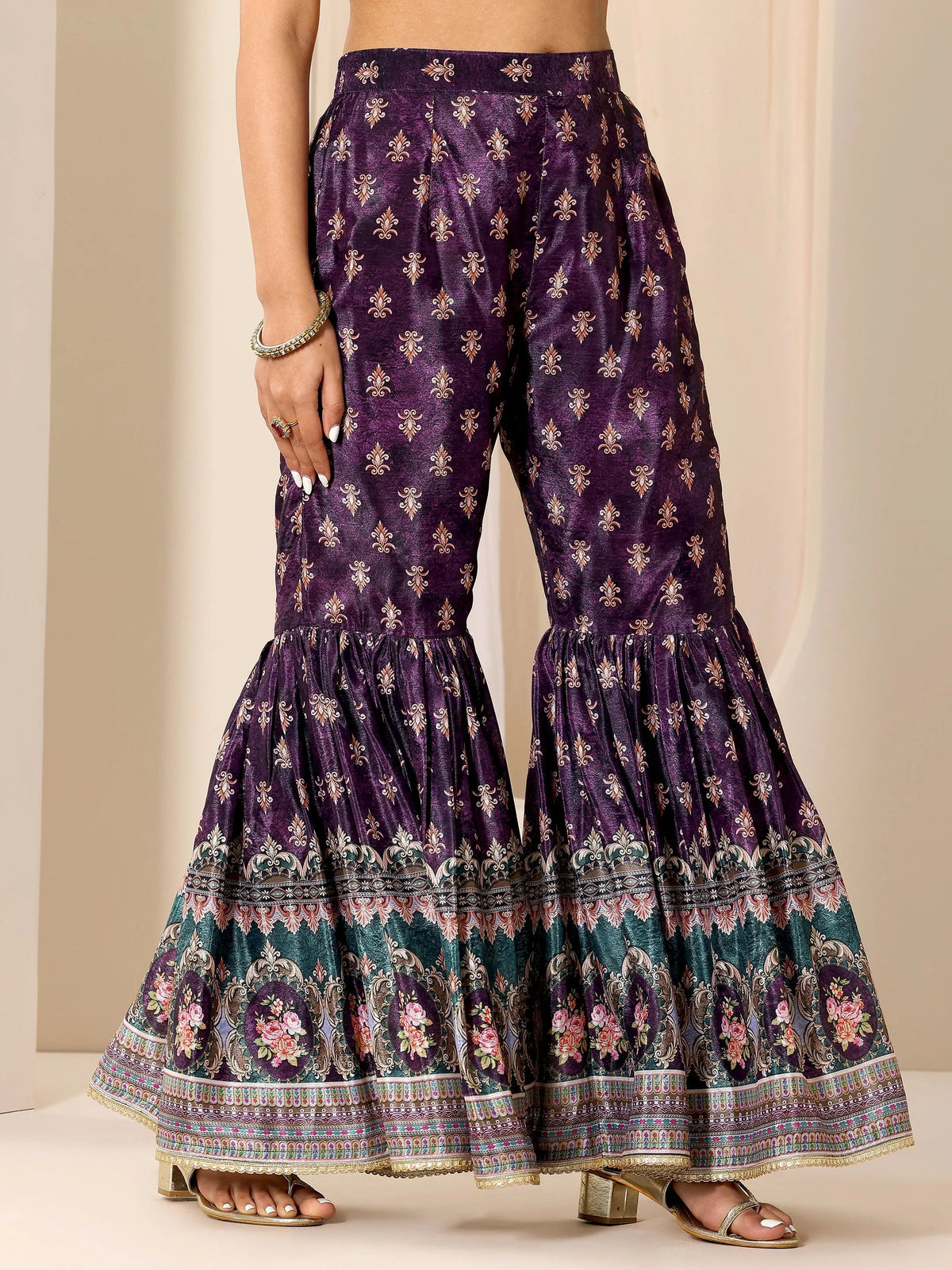 Anouk Multi Printed Chinon Straight Sharara Suit Set With Dupatta