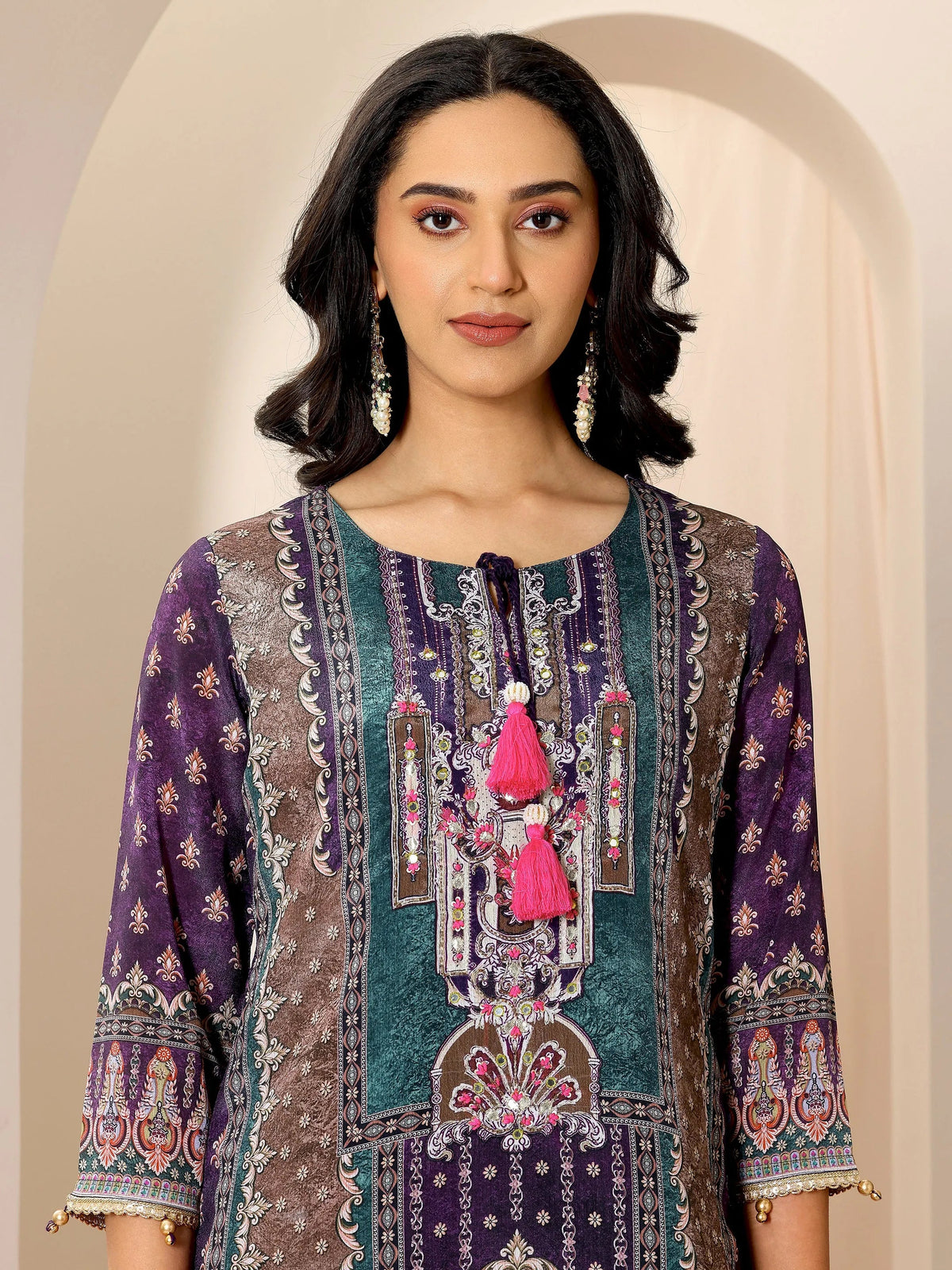 Anouk Multi Printed Chinon Straight Sharara Suit Set With Dupatta