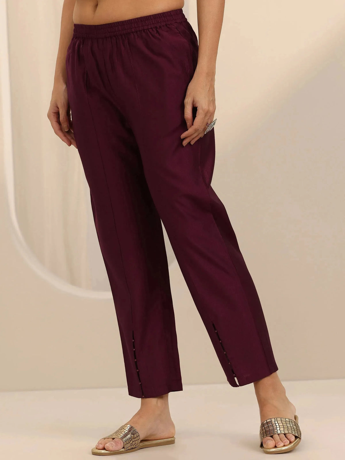 Anouk Burgundy Self Design Silk Blend Co-Ord Sets