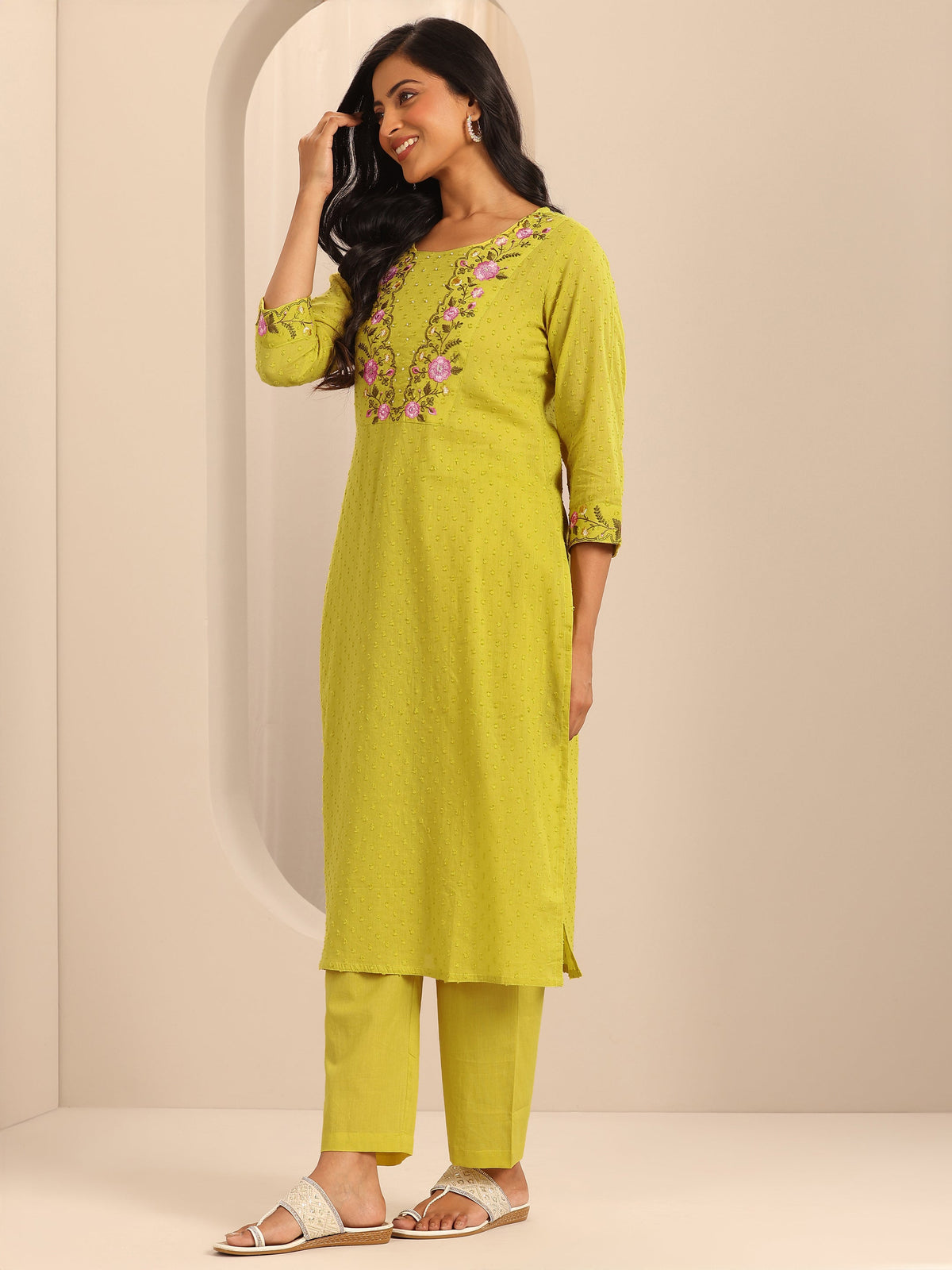 Anouk Yellow Yoke Design Cotton Straight Suit Set With Dupatta