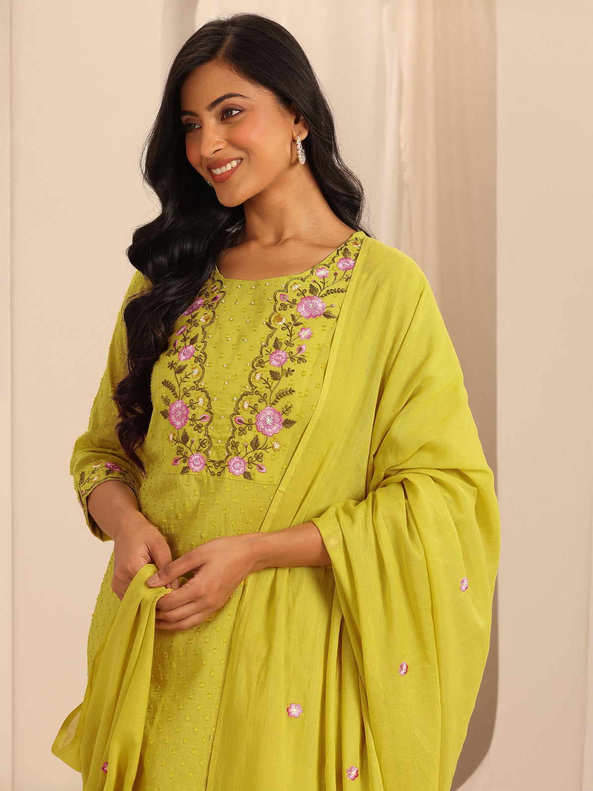 Anouk Yellow Yoke Design Cotton Straight Suit Set With Dupatta