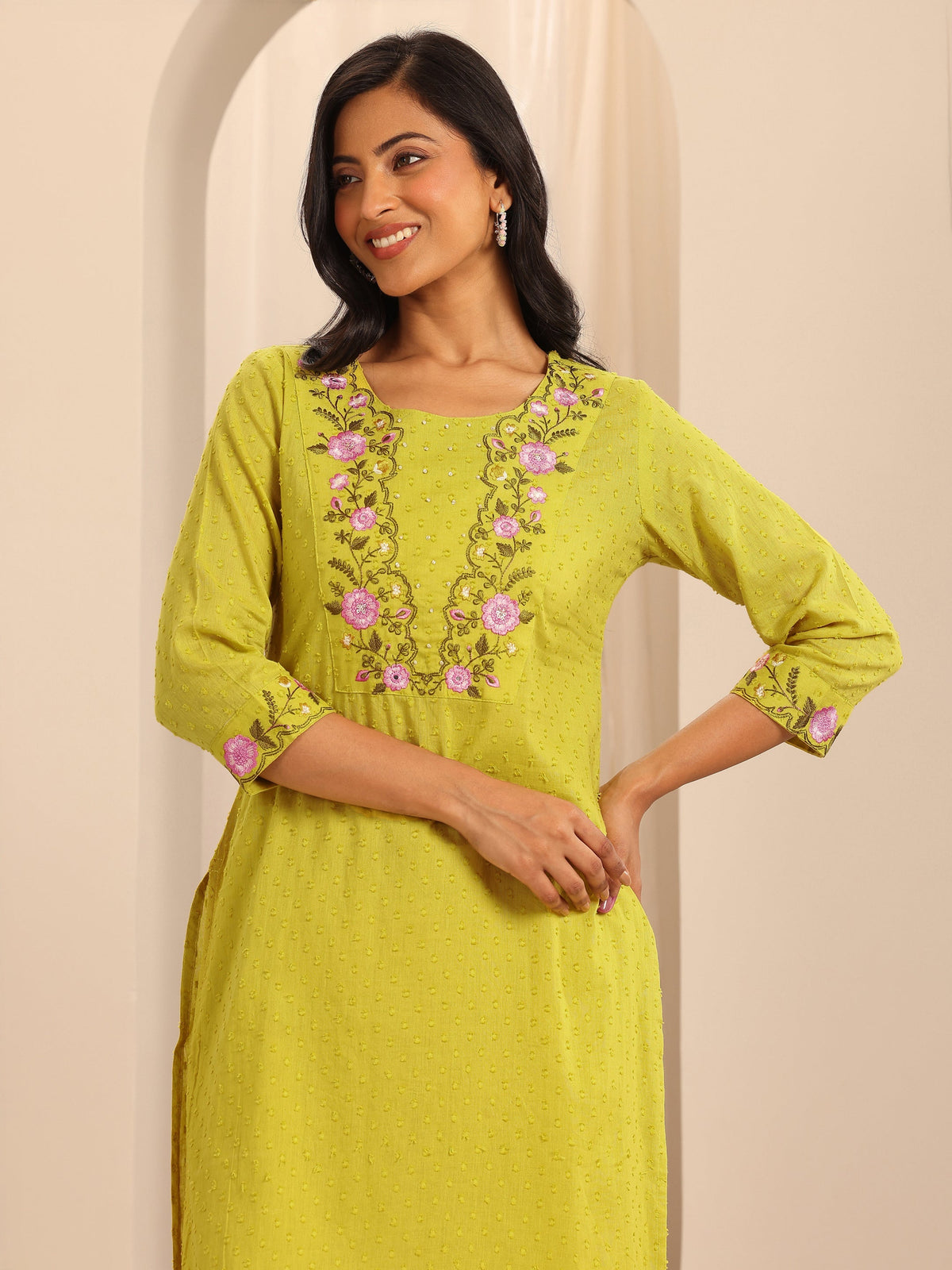 Anouk Yellow Yoke Design Cotton Straight Suit Set With Dupatta