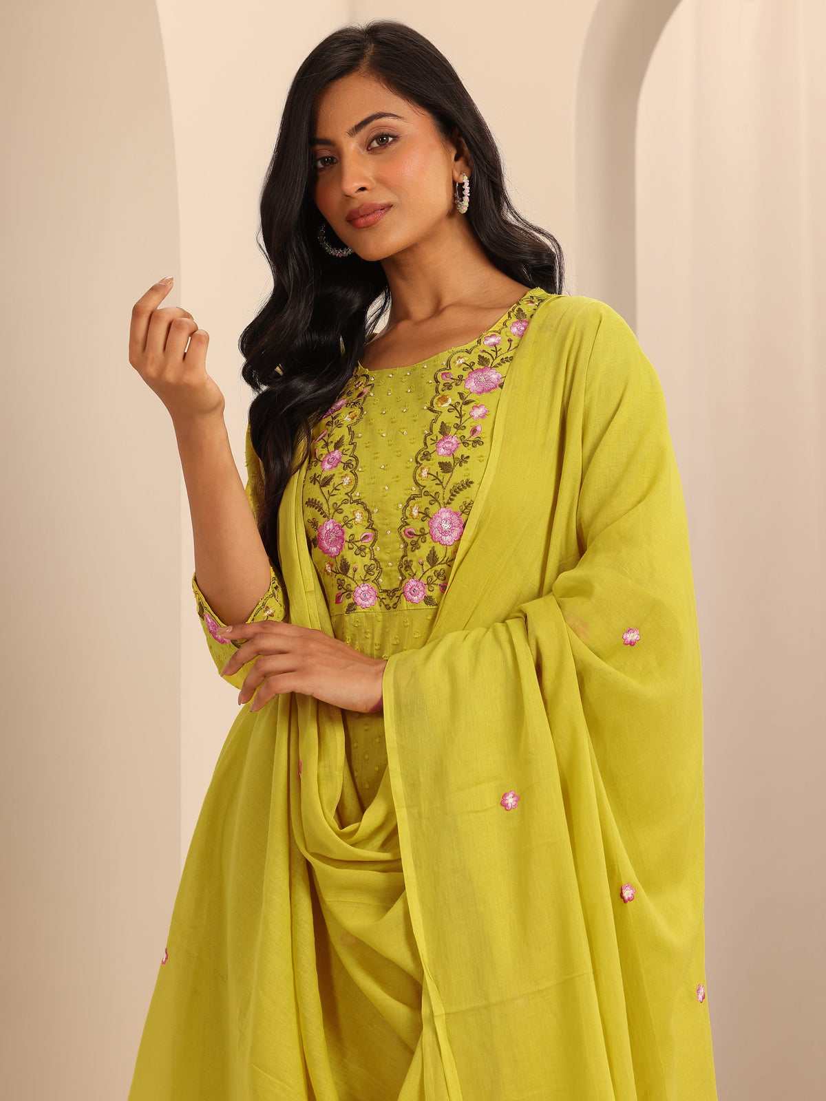 Anouk Yellow Yoke Design Cotton Straight Suit Set With Dupatta