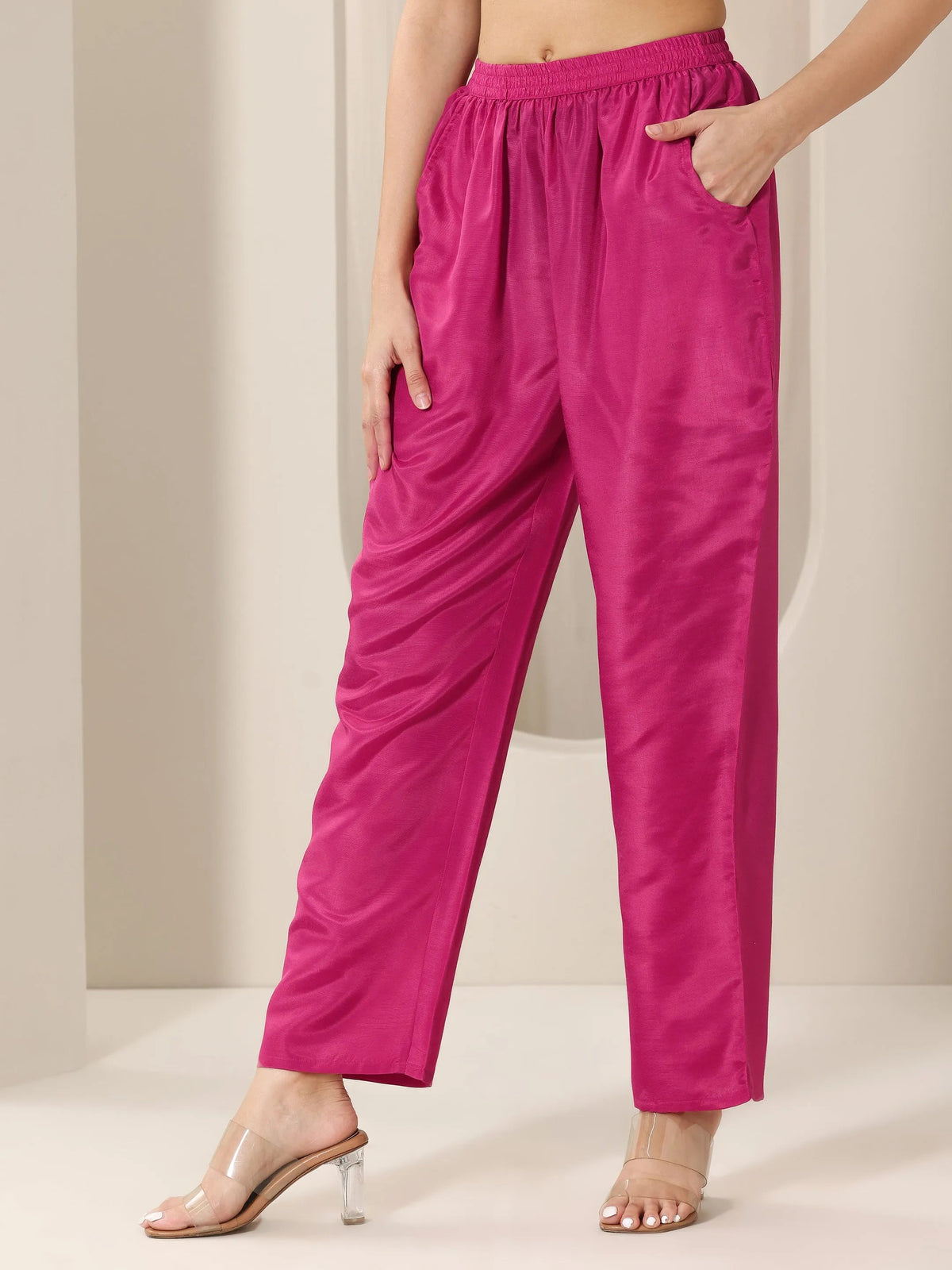Anouk Pink Printed Silk Blend Straight Suit Set With Dupatta