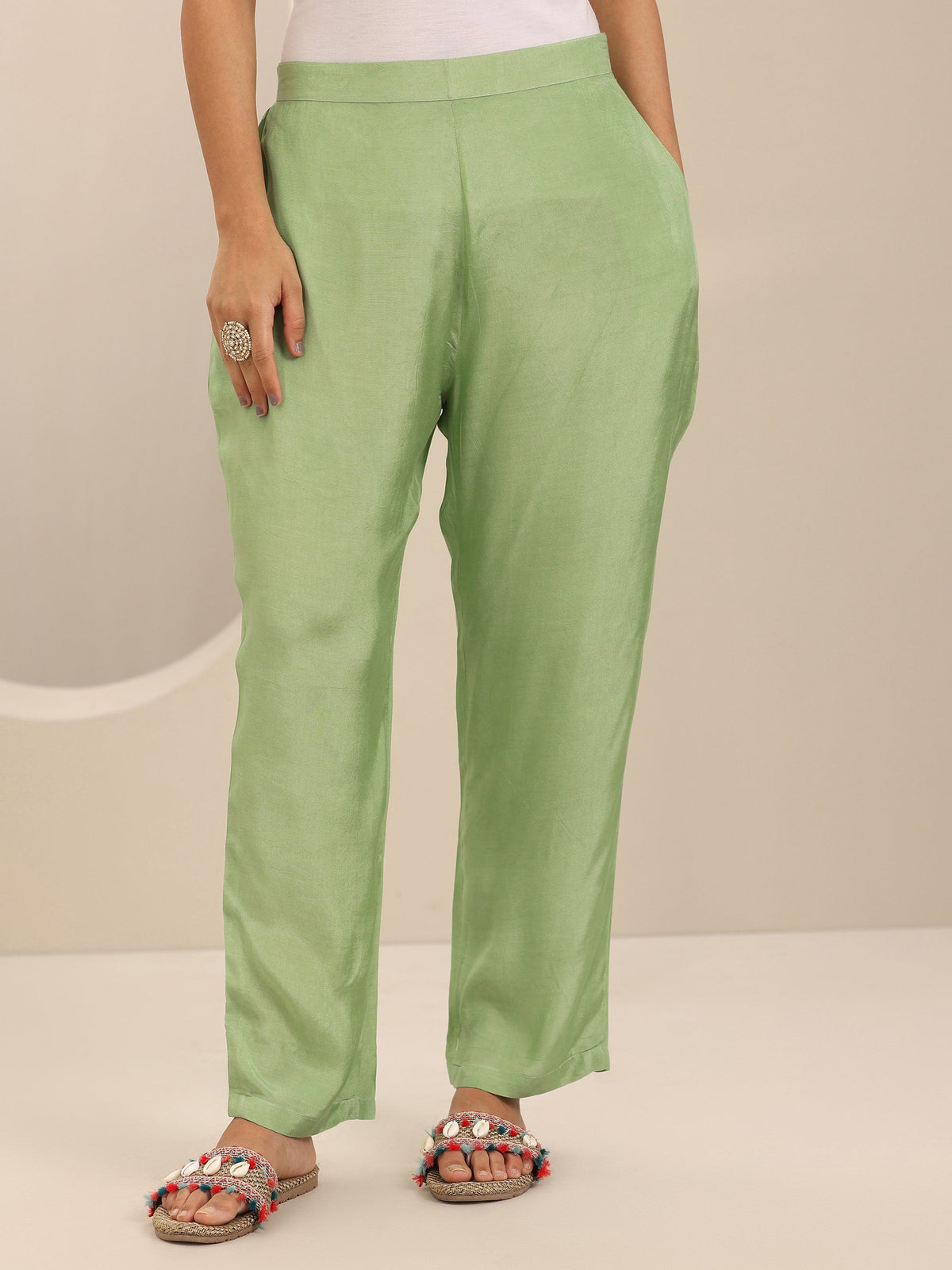 Anouk Green Printed Organza Straight Suit Set With Dupatta