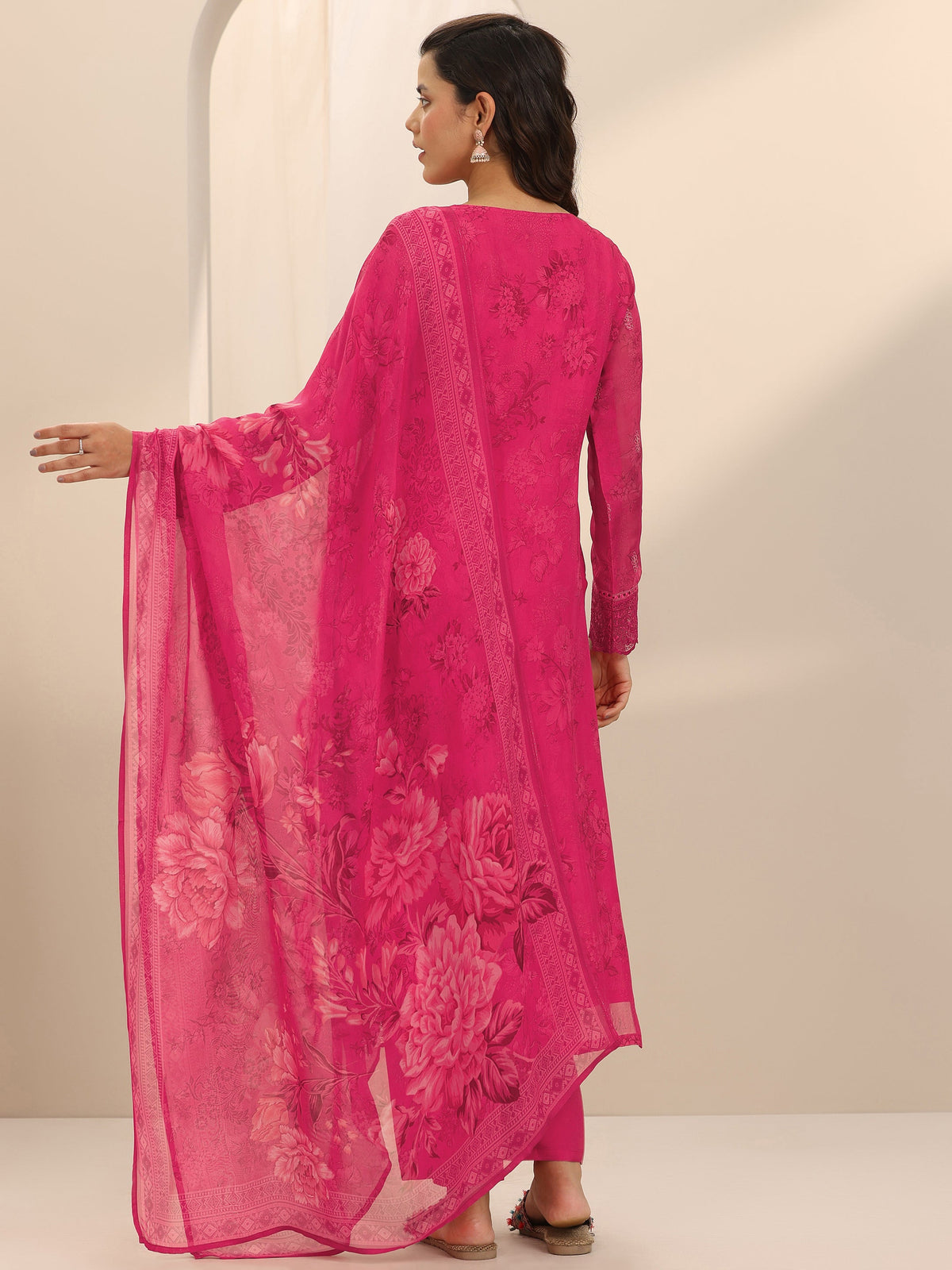 Anouk Pink Embroidered Organza Straight Suit Set With Dupatta