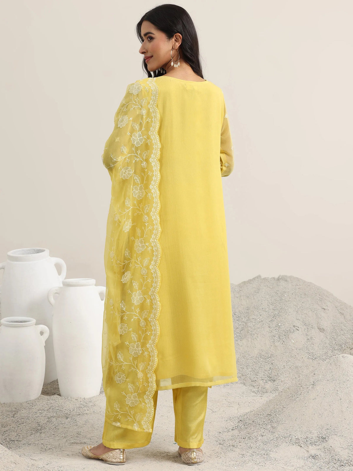 Anouk Yellow Embroidered Poly Chiffon Straight Suit With Dupatta