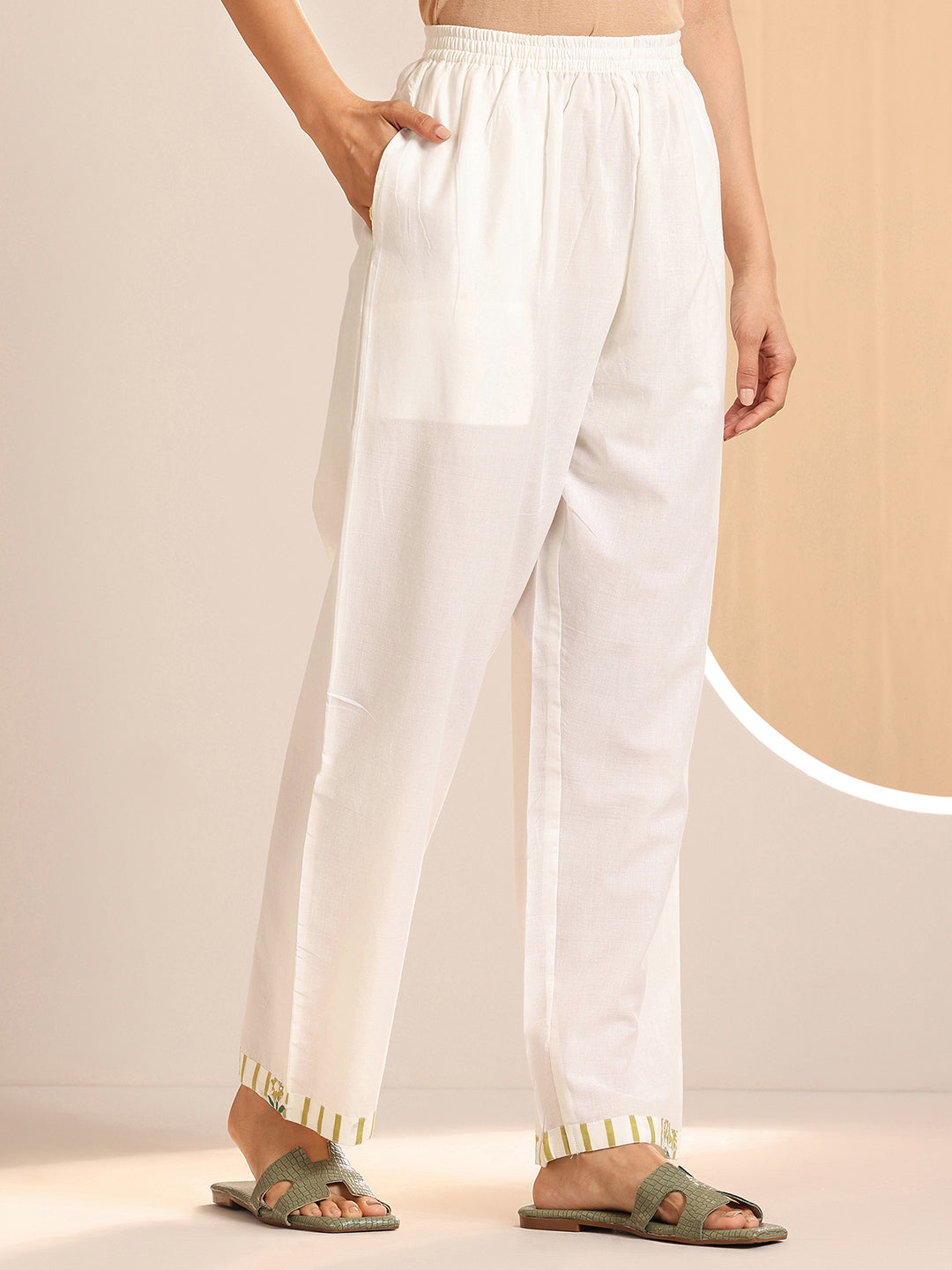 Anouk Off White Printed Cotton Straight Suit Sets With Dupatta