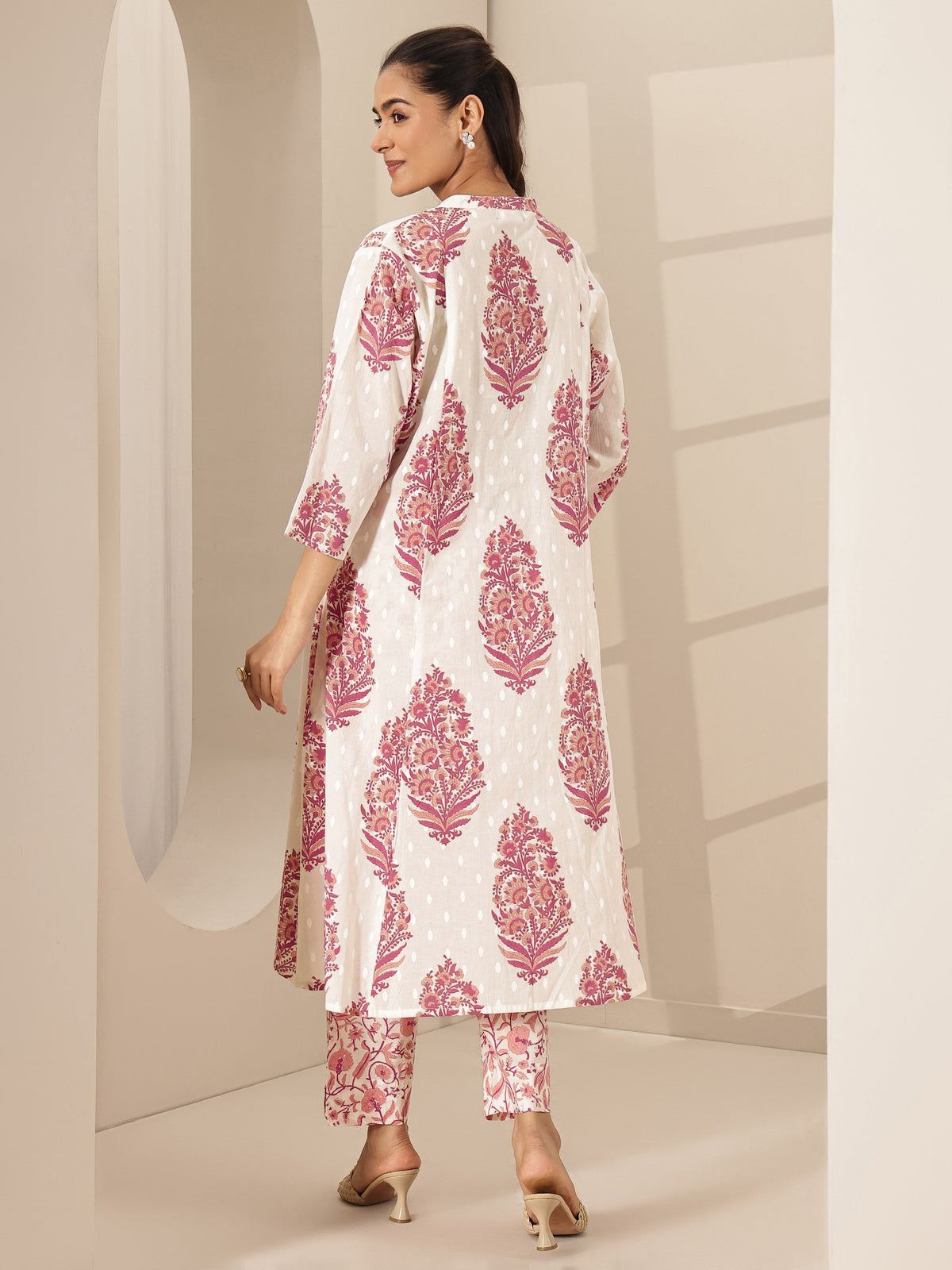 Anouk White Printed Cotton A-line Kurta Set
