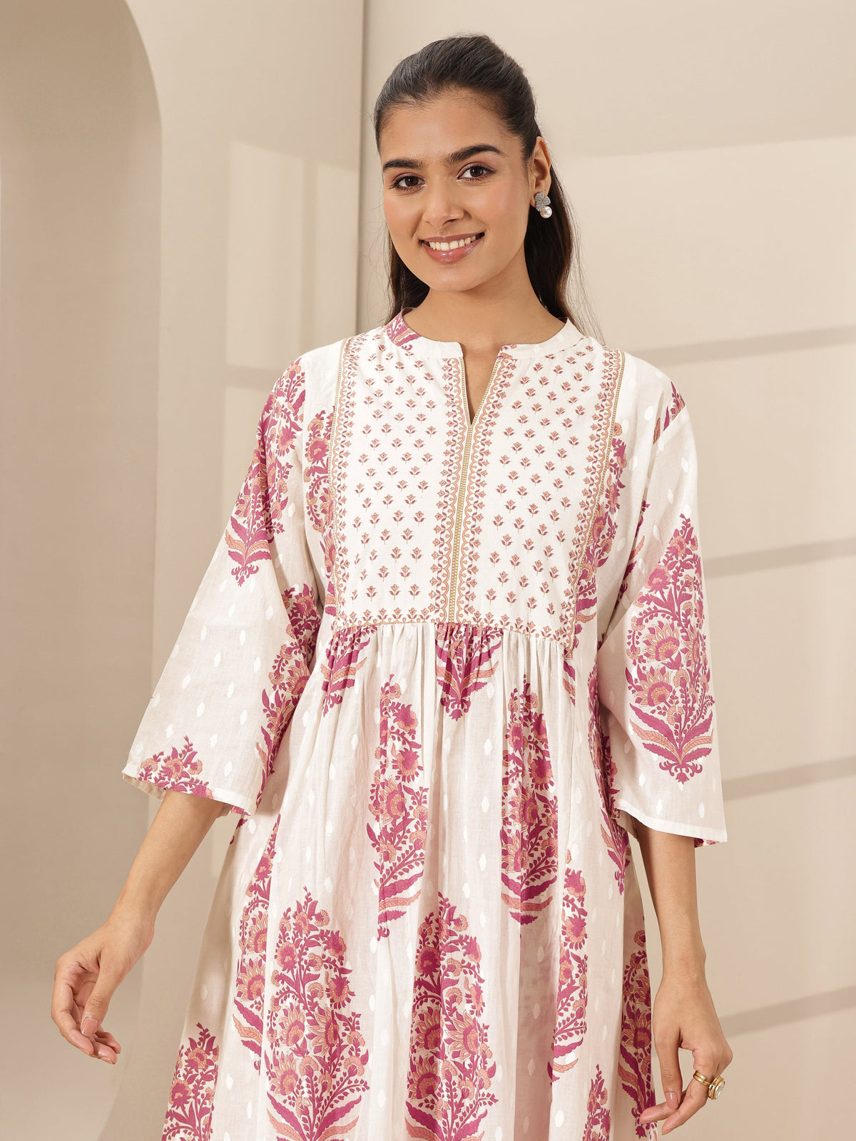Anouk White Printed Cotton A-line Kurta Set